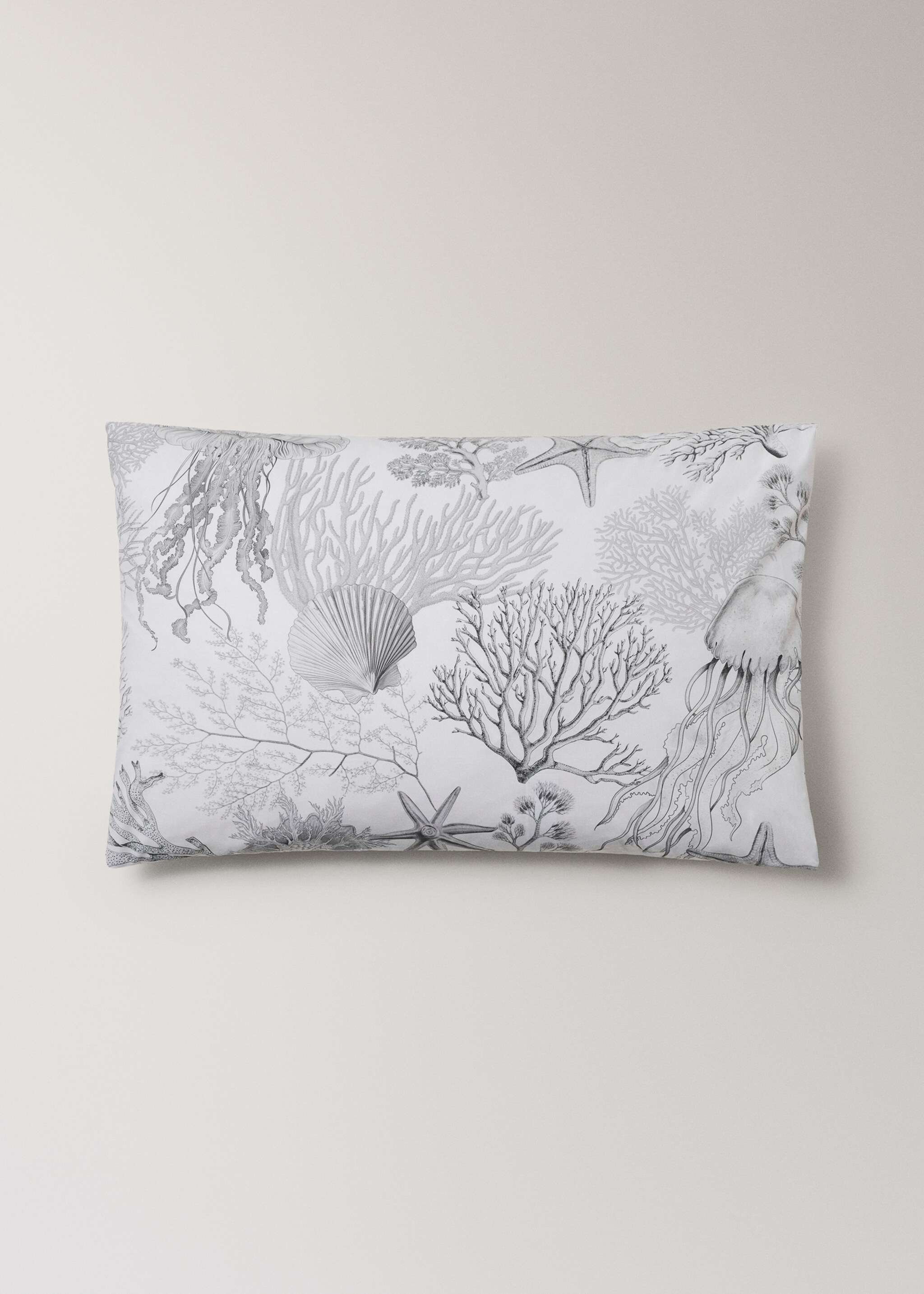 Two printed percale pillowcases with a sea motif 50x75 cm - Article without model, Grey. Ref: 27012947-00.