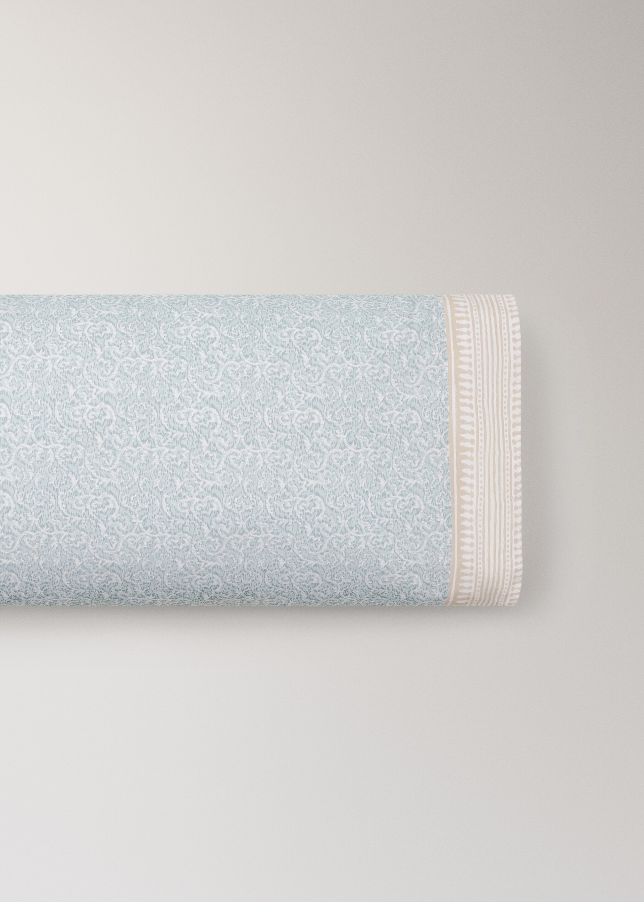 Decorative floral percale pillowcase with striped trim 45 x 110 cm - Article without model, Pastel Green. Ref: 27012967-00.