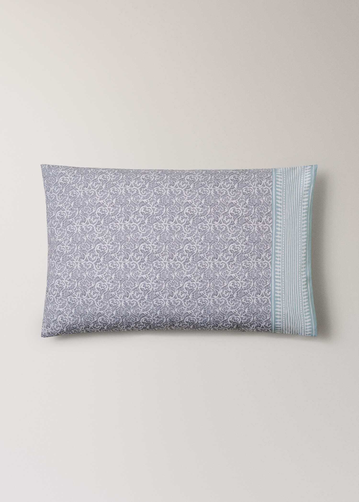 Two decorative floral percale pillowcases with striped trim 50 x 75 cm - Article without model