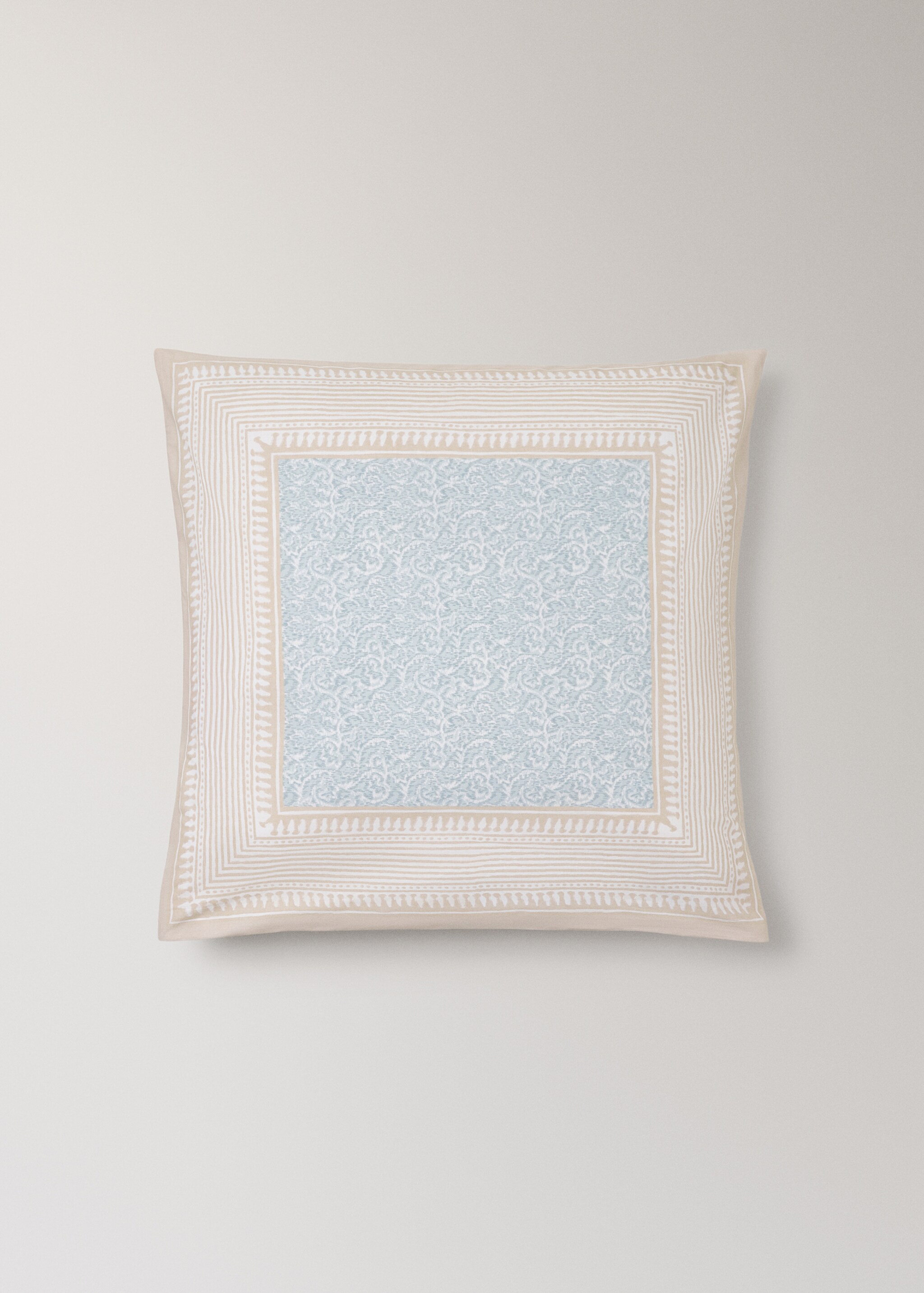 Two percale pillowcases with decorative floral border and striped trim 60x60 cm - Article without model, Pastel Green. Ref: 27012969-00.