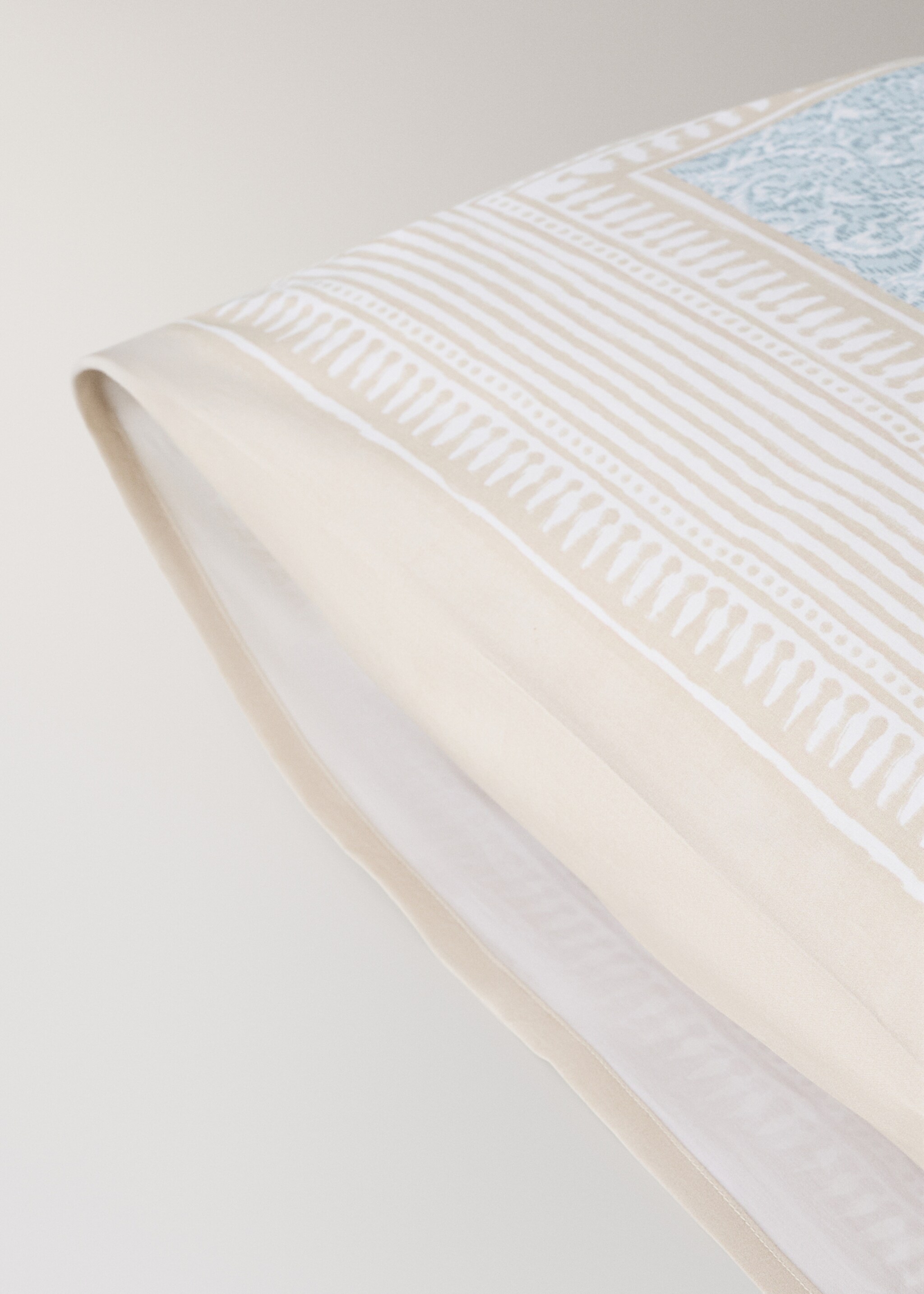 Two percale pillowcases with decorative floral border and striped trim 60x60 cm - Details of the article 2, Pastel Green. Ref: 27012969-00.