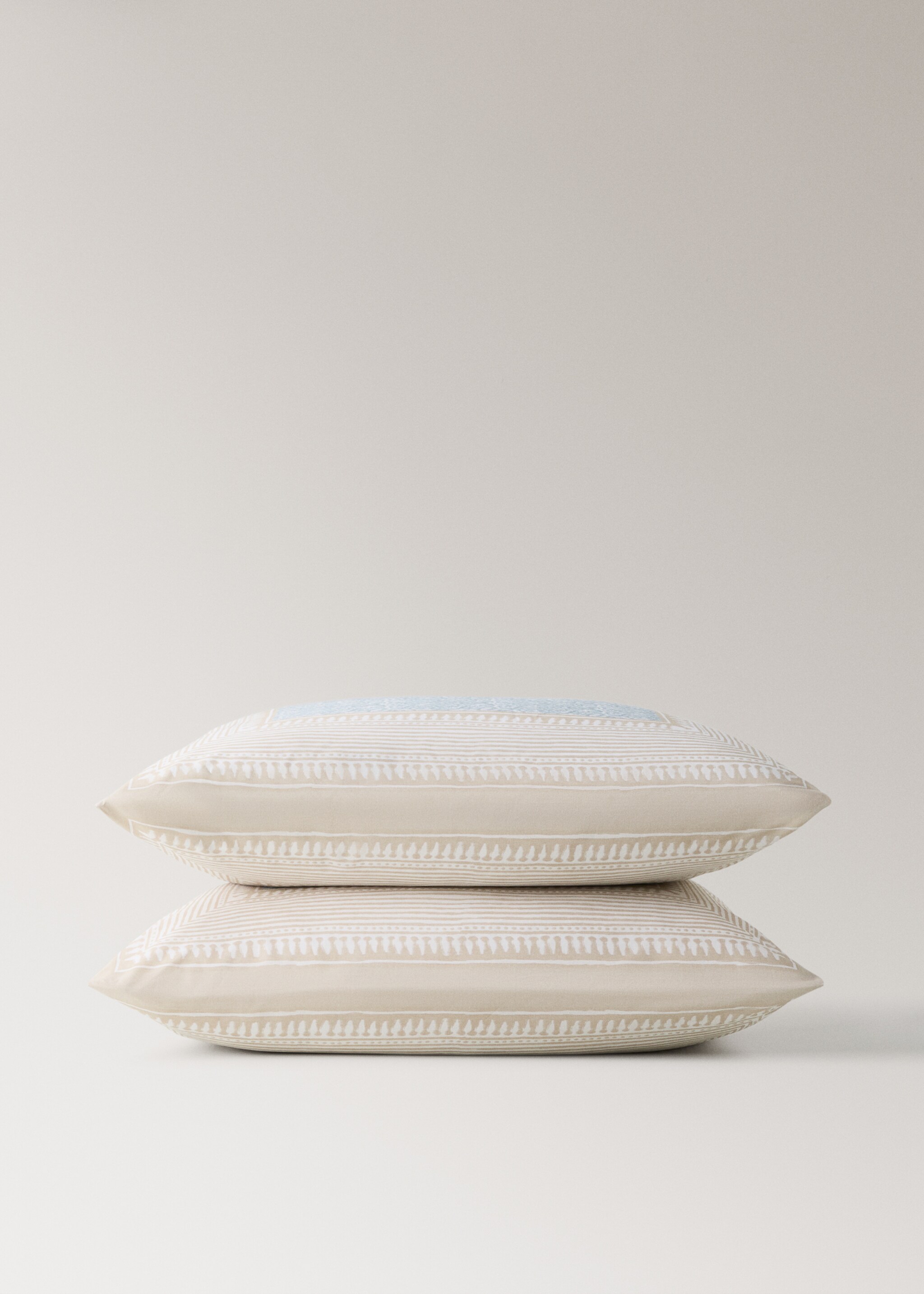 Two percale pillowcases with decorative floral border and striped trim 60x60 cm - Details of the article 3, Pastel Green. Ref: 27012969-00.