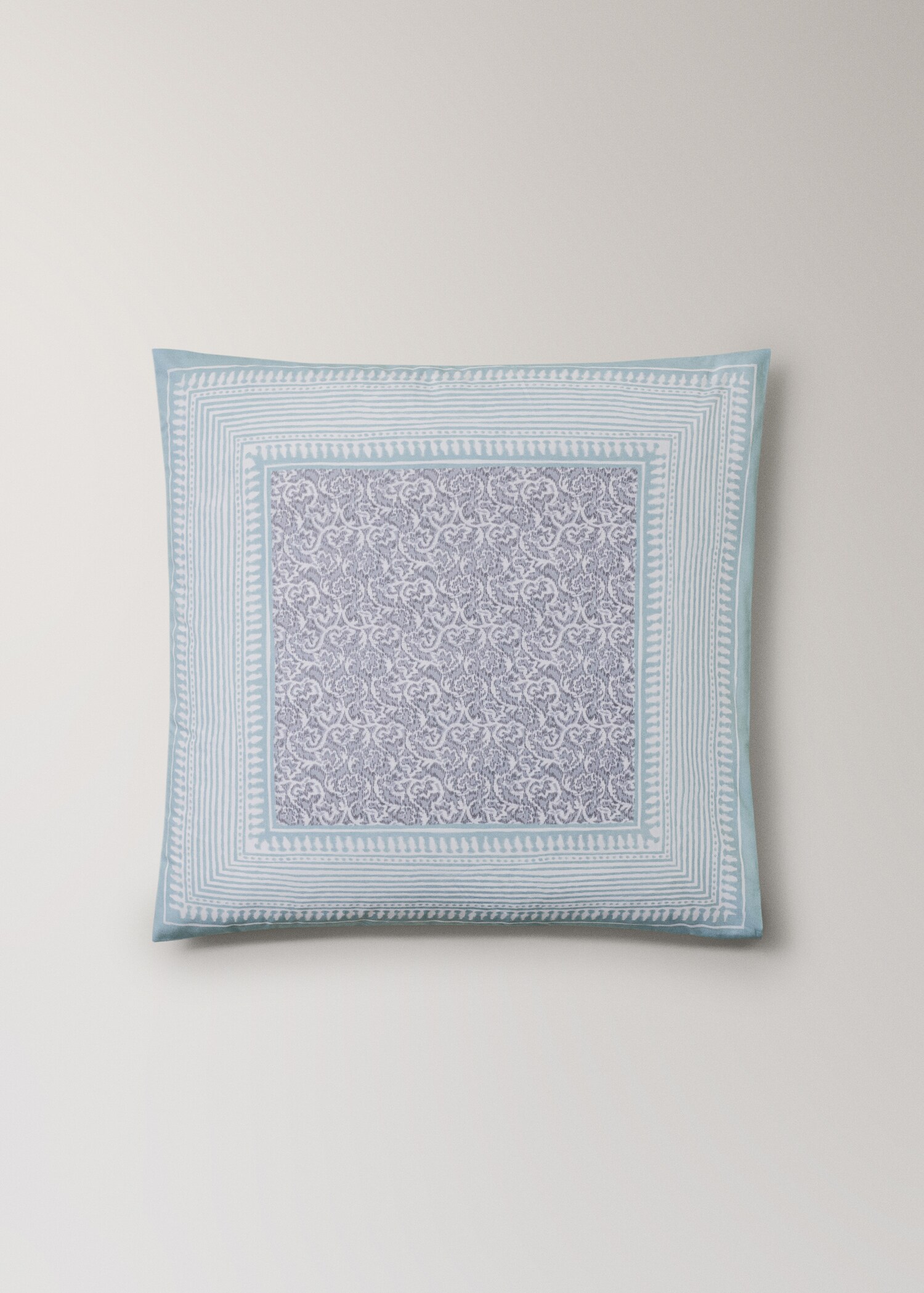 Two cotton percale pillowcases with decorative floral border and striped trim 60x60 cm - Article without model