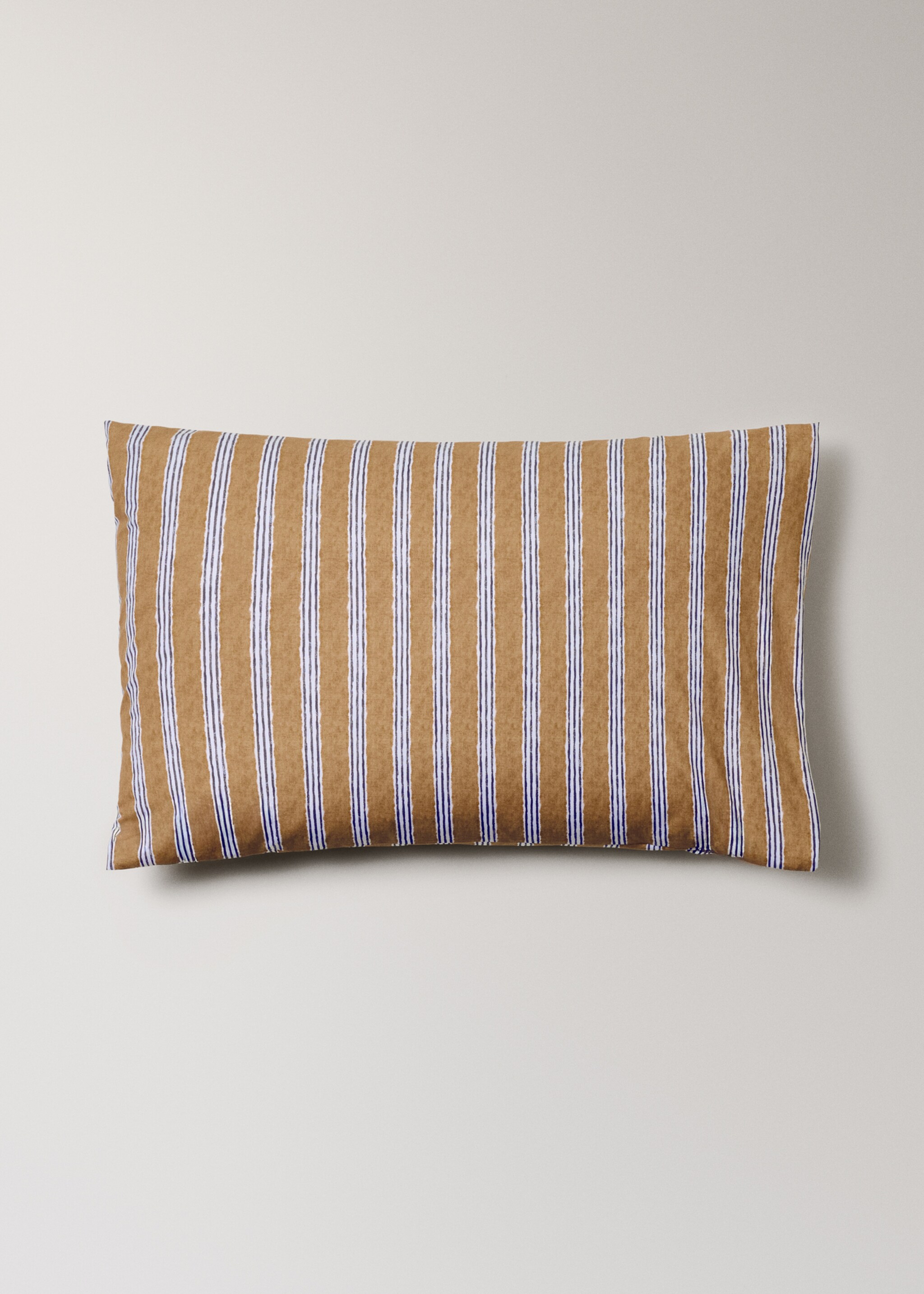 Two tricolour striped percale cotton pillowcases 50x75 cm - Article without model, Ochre. Ref: 27012971-00.
