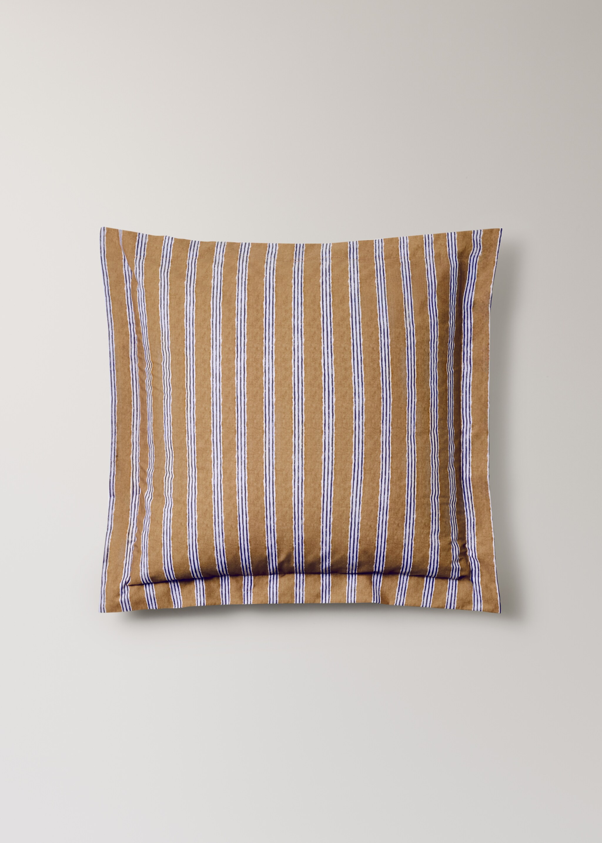 Two tricolour striped percale cotton pillowcases 60x60 cm - Article without model, Ochre. Ref: 27012972-00.