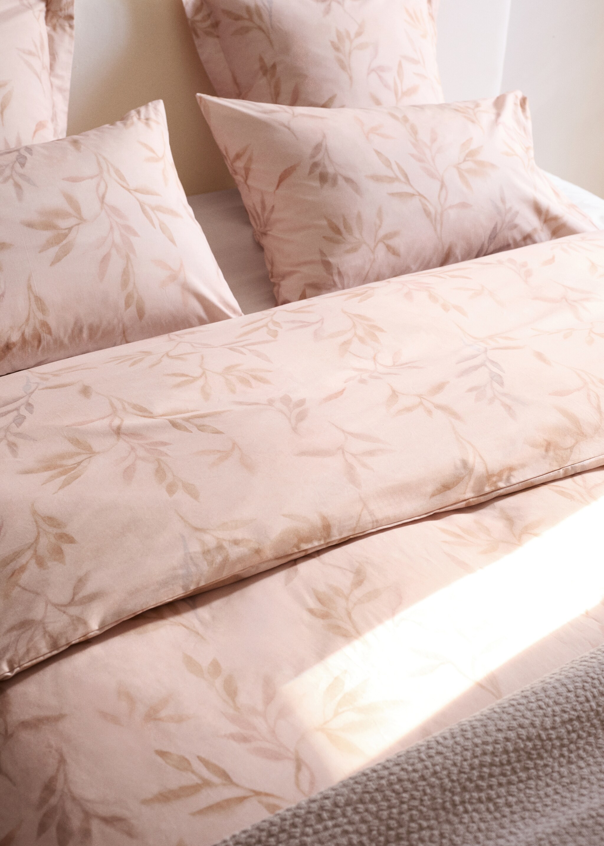 Percale cotton printed leaf duvet cover Double bed 135/140cm - Details of the article 7, Peach. Ref: 27013034-00.