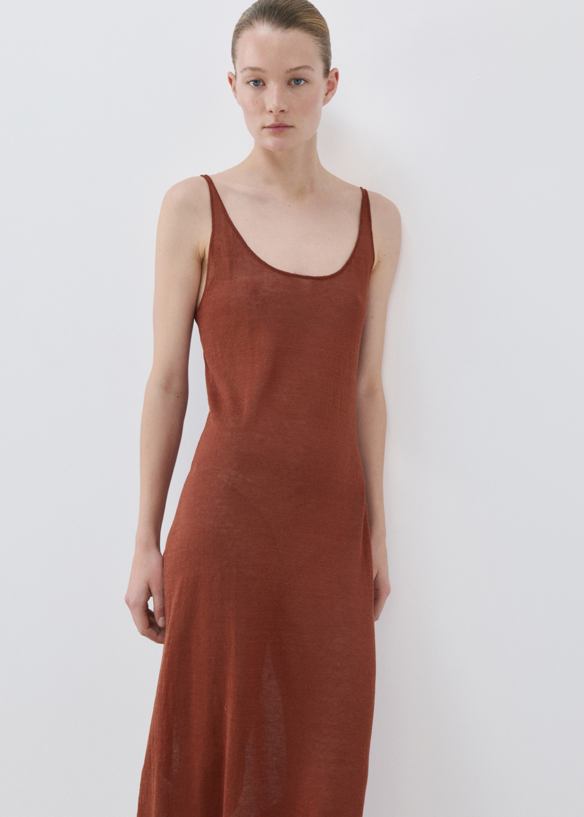 Linen knit dress - Medium plane, Orange. Ref: 27013317-00.