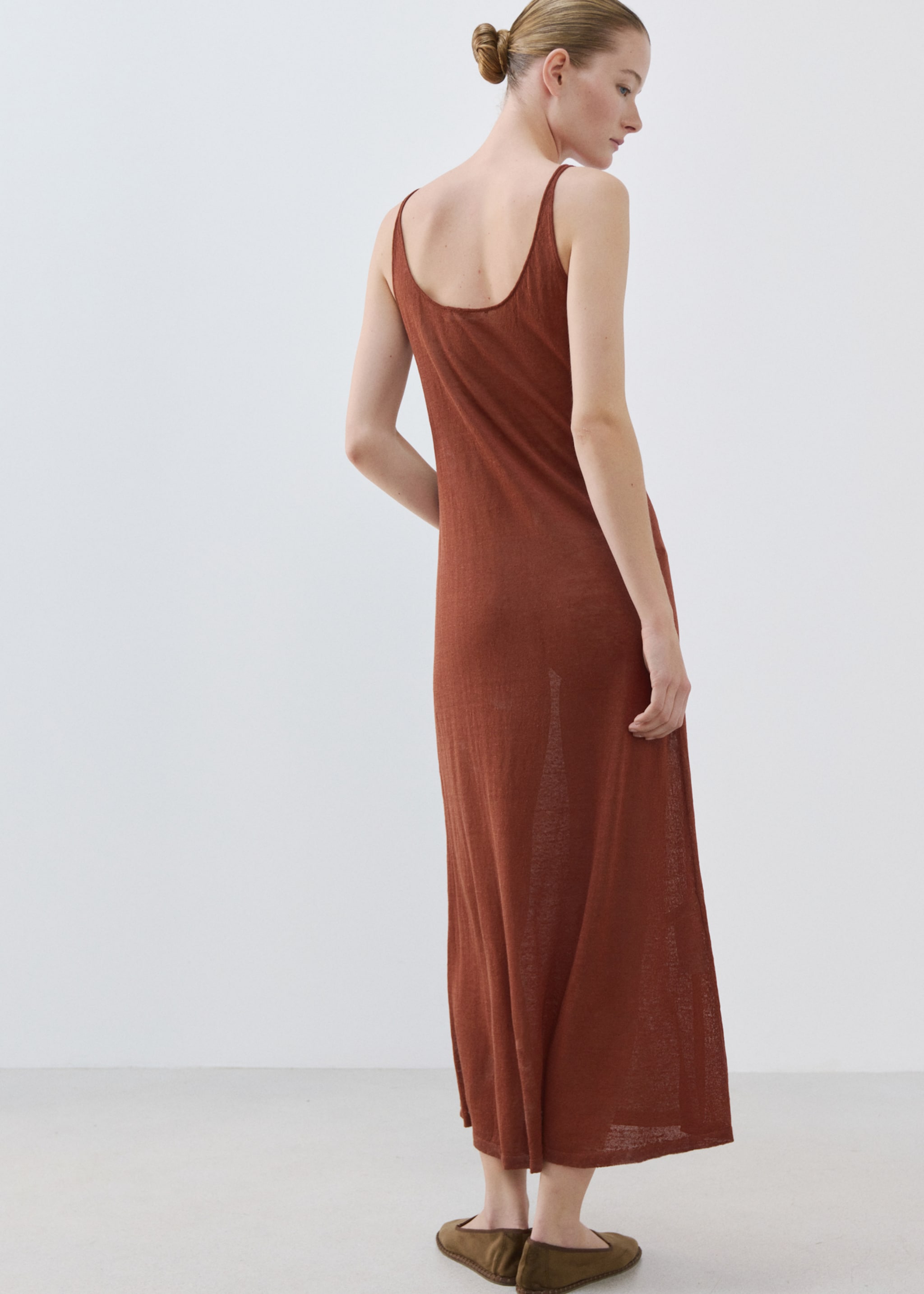 Linen knit dress - Reverse of the article, Orange. Ref: 27013317-00.