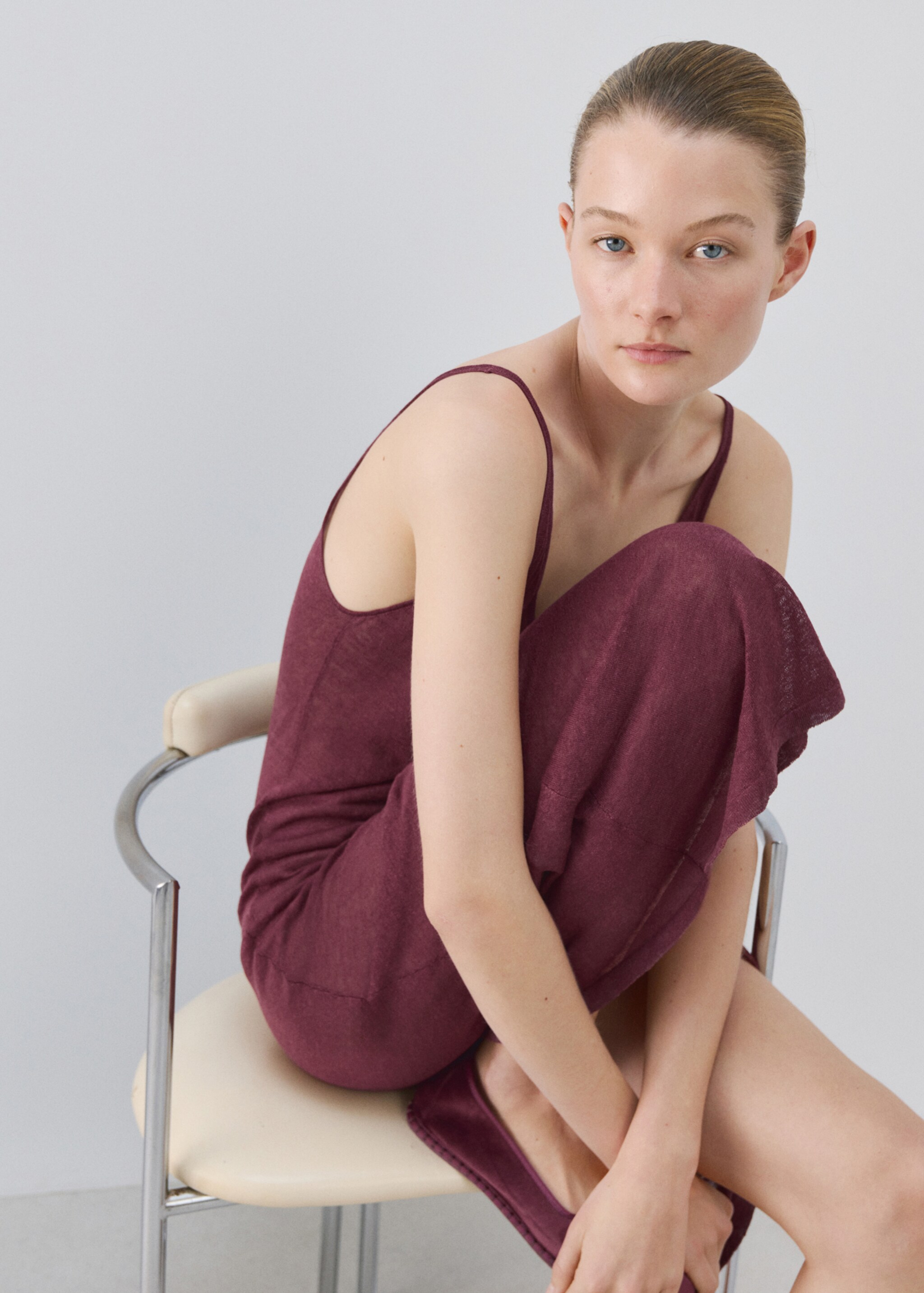 Linen knit dress - Details of the article 2, Purple. Ref: 27013317-00.