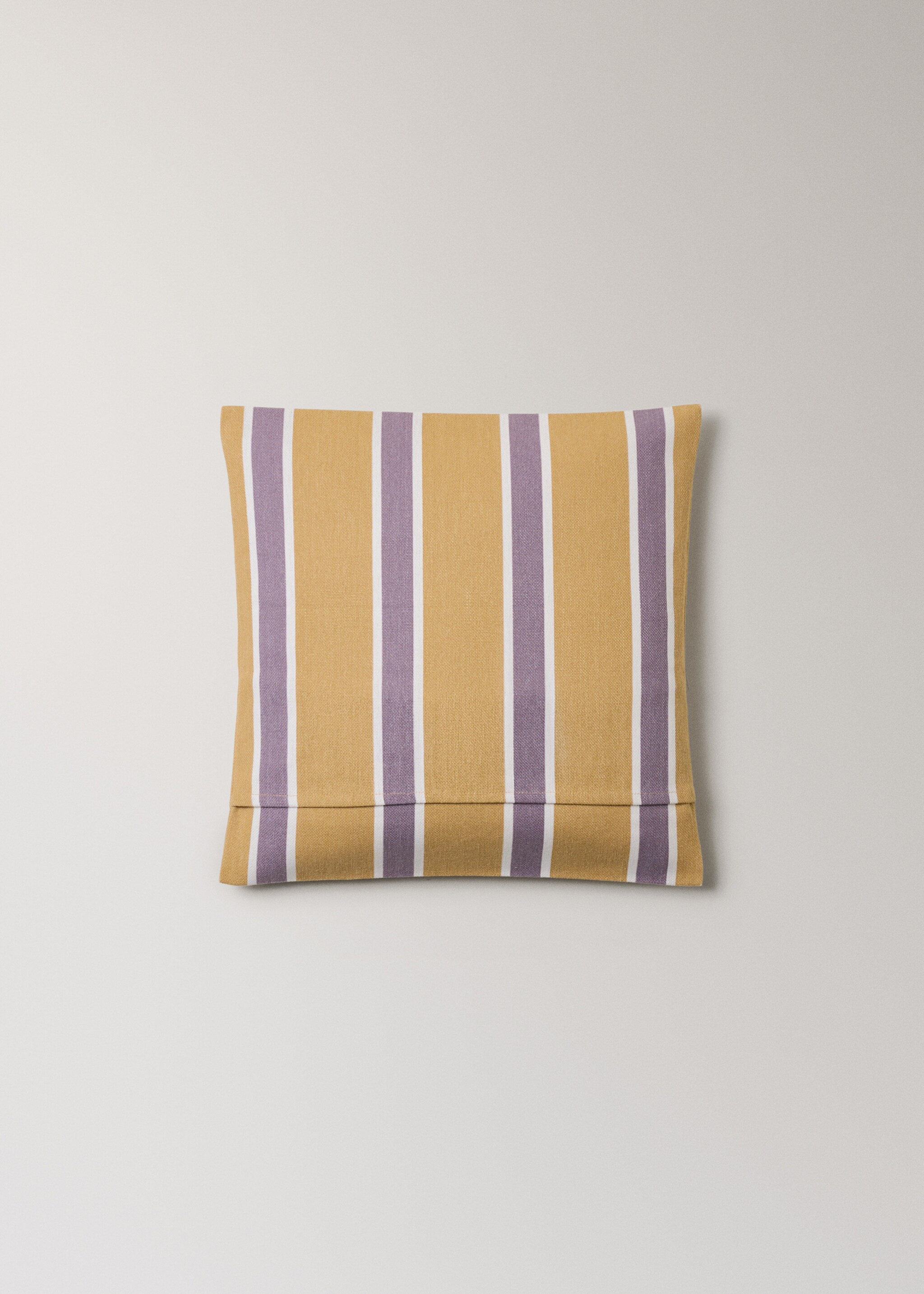 Cotton cushion cover with printed stripes 45x45 cm - Details of the article 4, Yellow. Ref: 27013321-00.