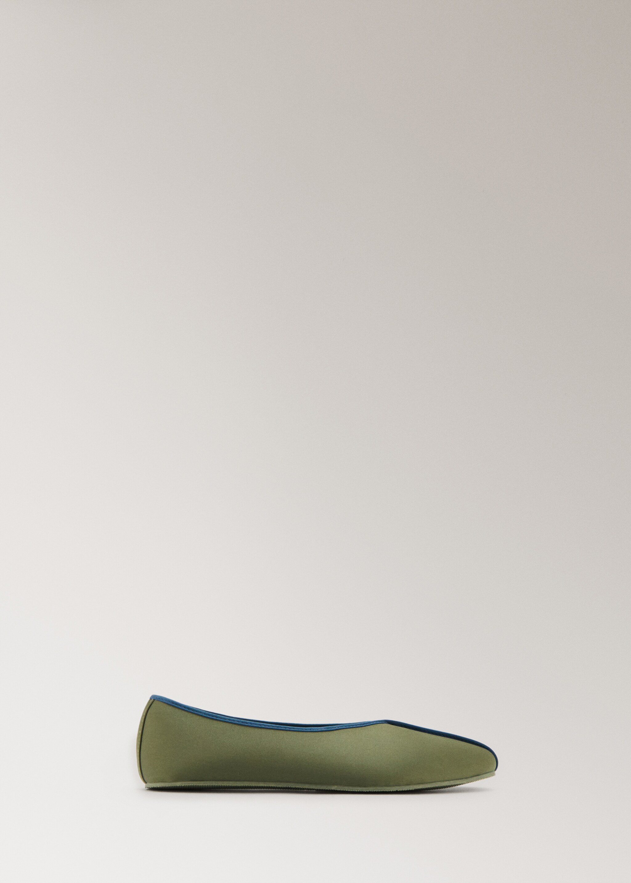 Satin ballet flats with contrast piping - Article without model, Olive Green. Ref: 27013325-00.