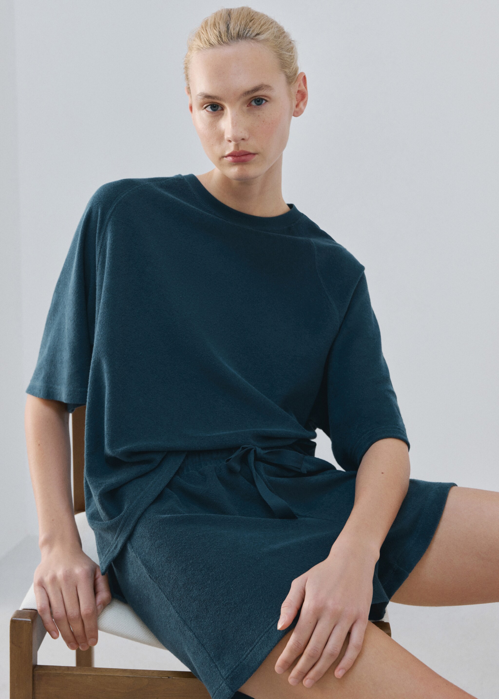 Terry cotton shorts - Details of the article 2, Blue. Ref: 27013330-00.