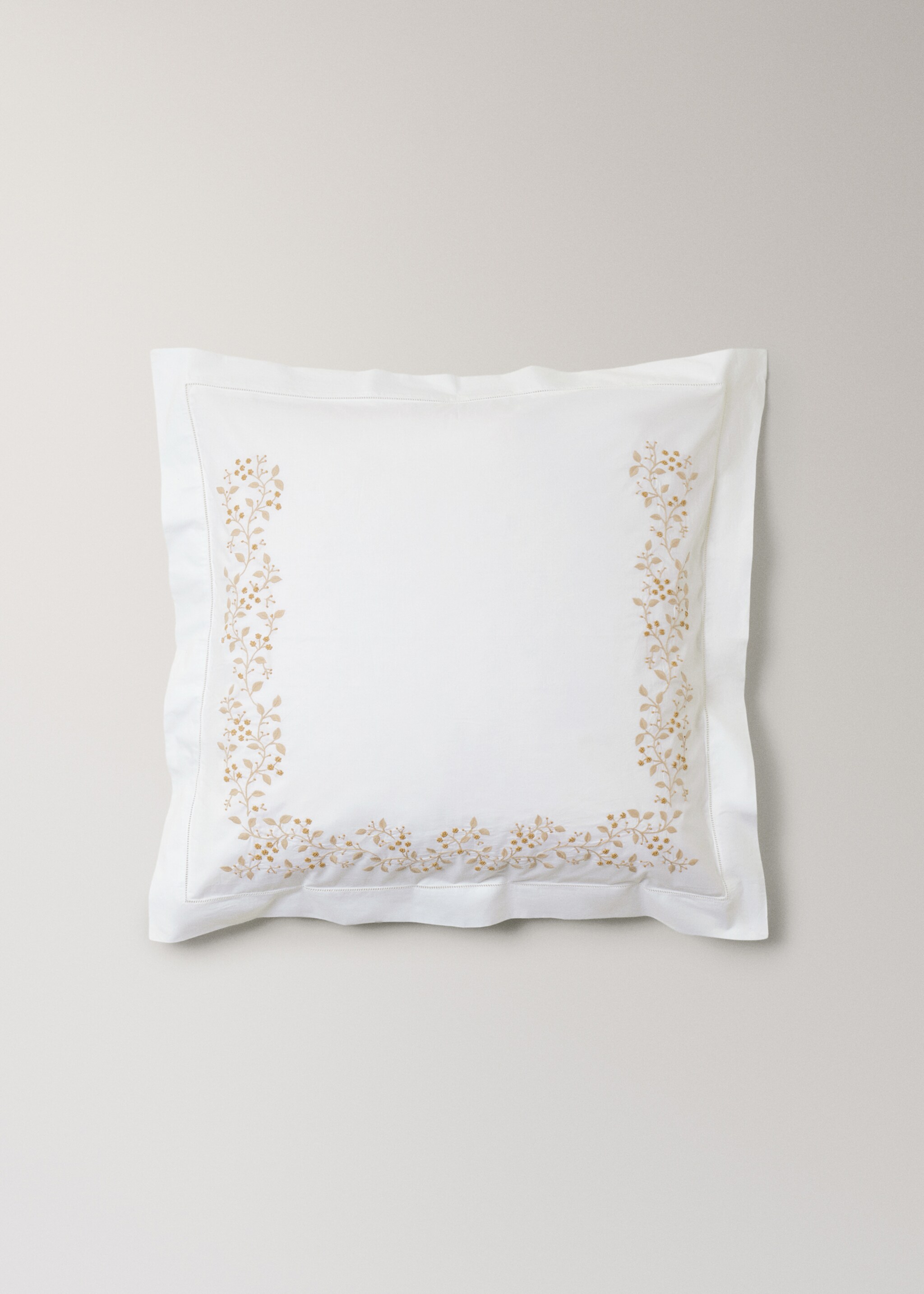 Two cotton percale pillowcases with embroidered flowers 60x60 cm - Article without model, Pastel Orange. Ref: 27013722-00.