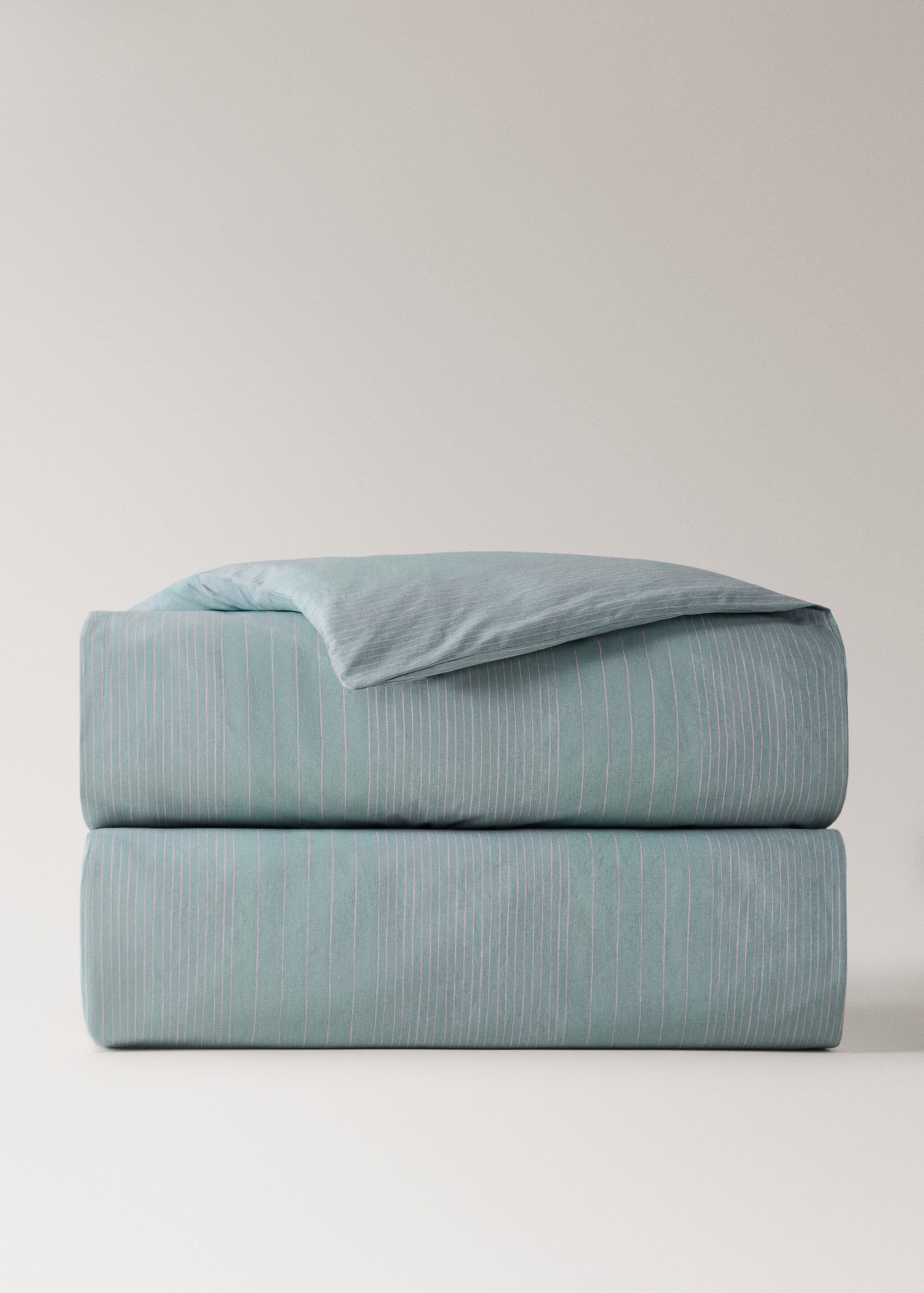 Percale cotton striped watercolour duvet cover King bed - Article without model, Aqua Green. Ref: 27013735-00.