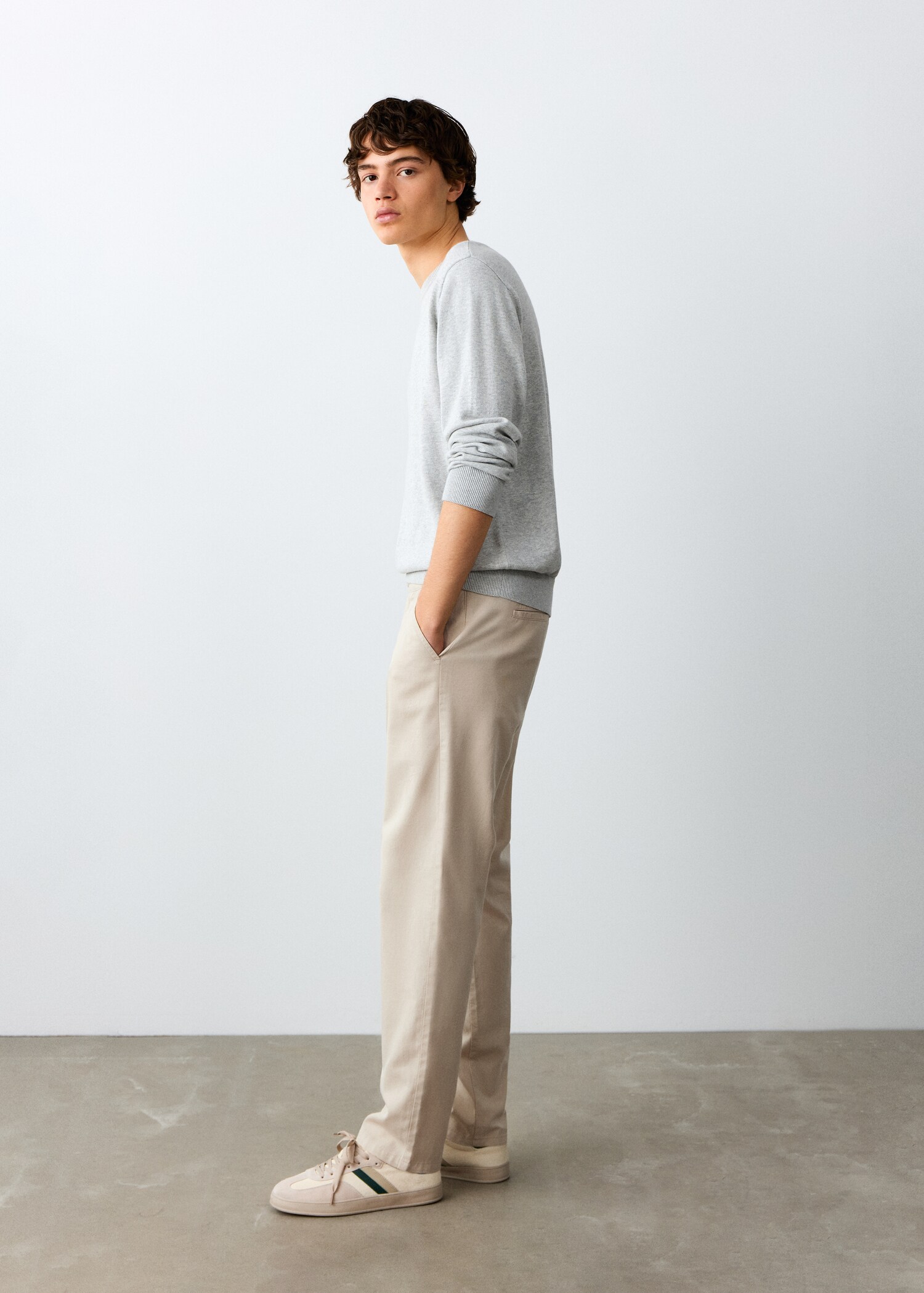 Straight cotton-linen trousers - Medium plane