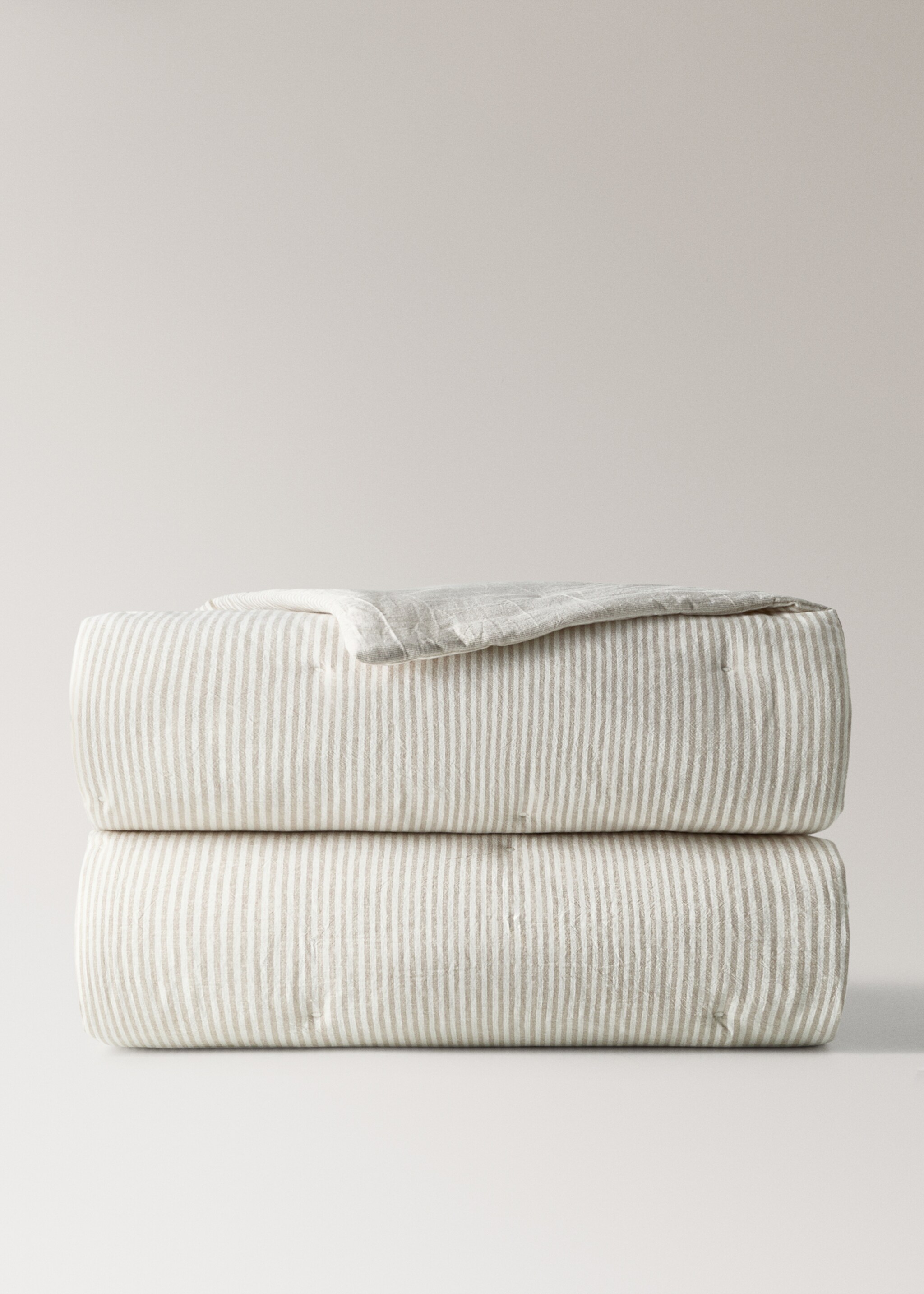 Edredón infantil algodón lino rayas cama 90cm - Artículo sin modelo, Arena. Ref: 27014057-00.