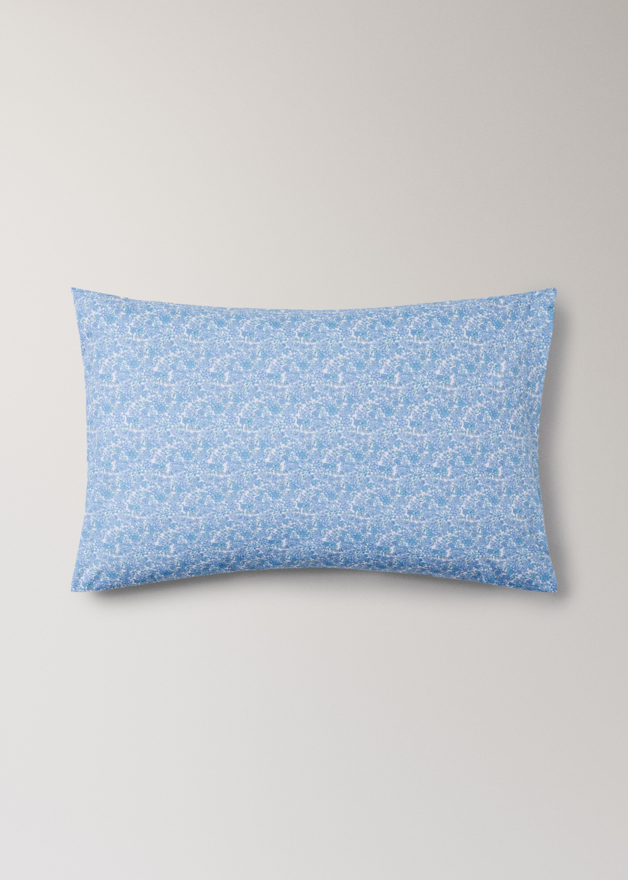 Cot bed pillowcase in floral percale - Article without model, Blue. Ref: 27014061-00.