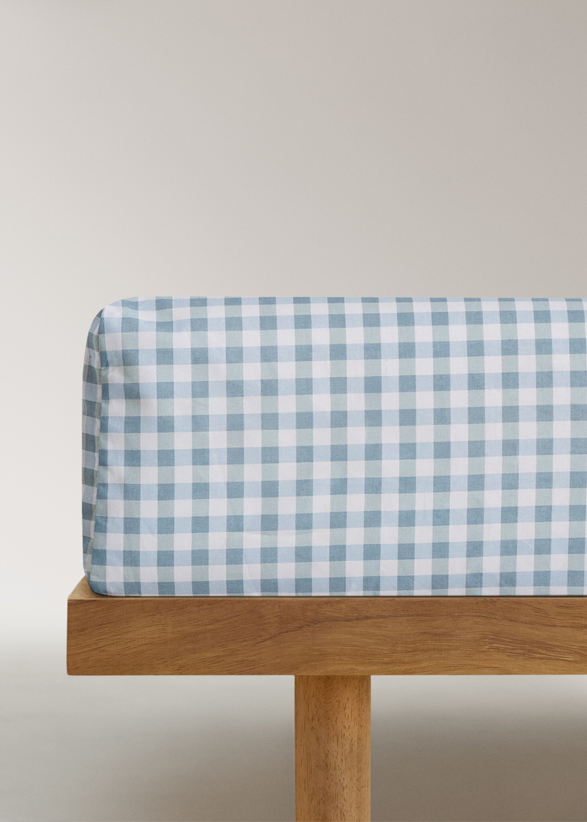 Gingham cotton fitted sheet for 90-cm bed - Article without model, Mint Green. Ref: 27014065-00.