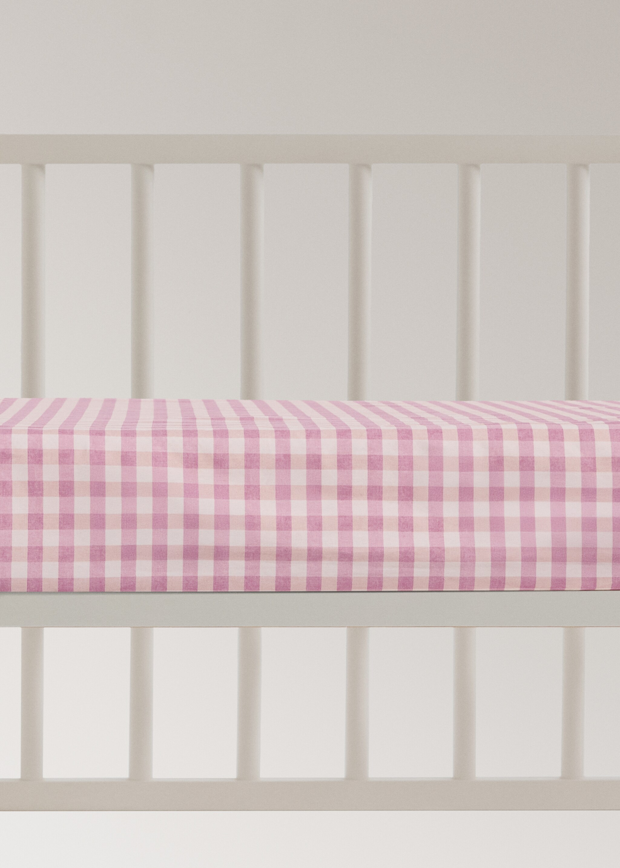 Cot bed fitted sheet in vichy check cotton - Article without model, Pink. Ref: 27014066-00.