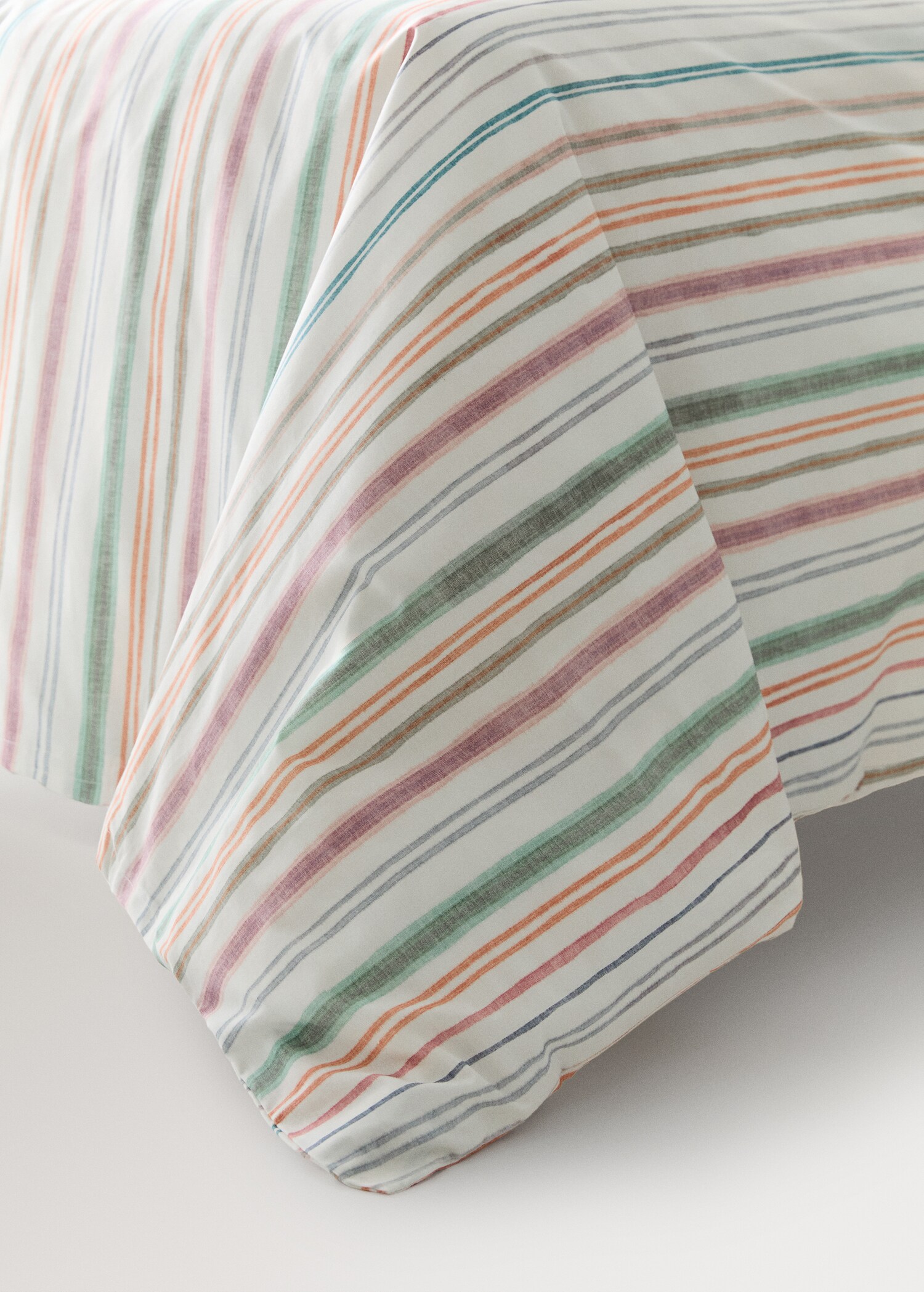 Multicoloured striped percale cotton duvet cover for a 90 cm bed - Details of the article 7