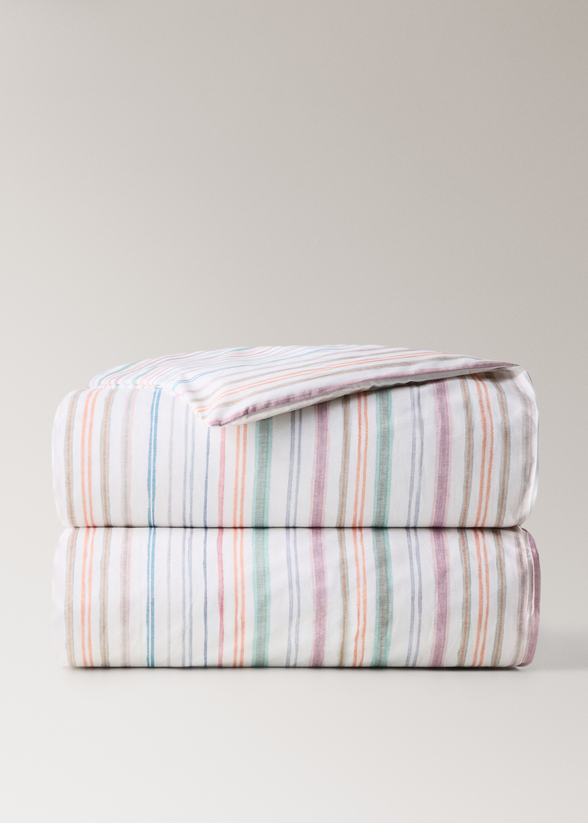 Multistripe percale cotton duvet cover, colours Bed 135/140 cm - Article without model, Green. Ref: 27014072-00.
