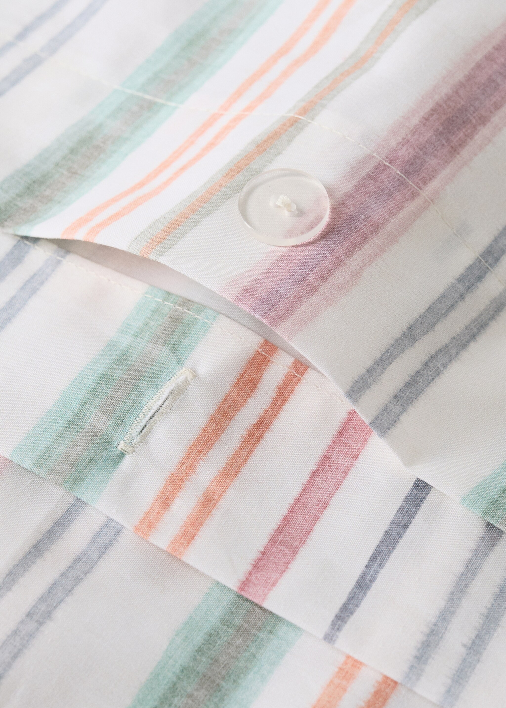 Multistripe percale cotton duvet cover, colours Bed 135/140 cm - Details of the article 2, Green. Ref: 27014072-00.