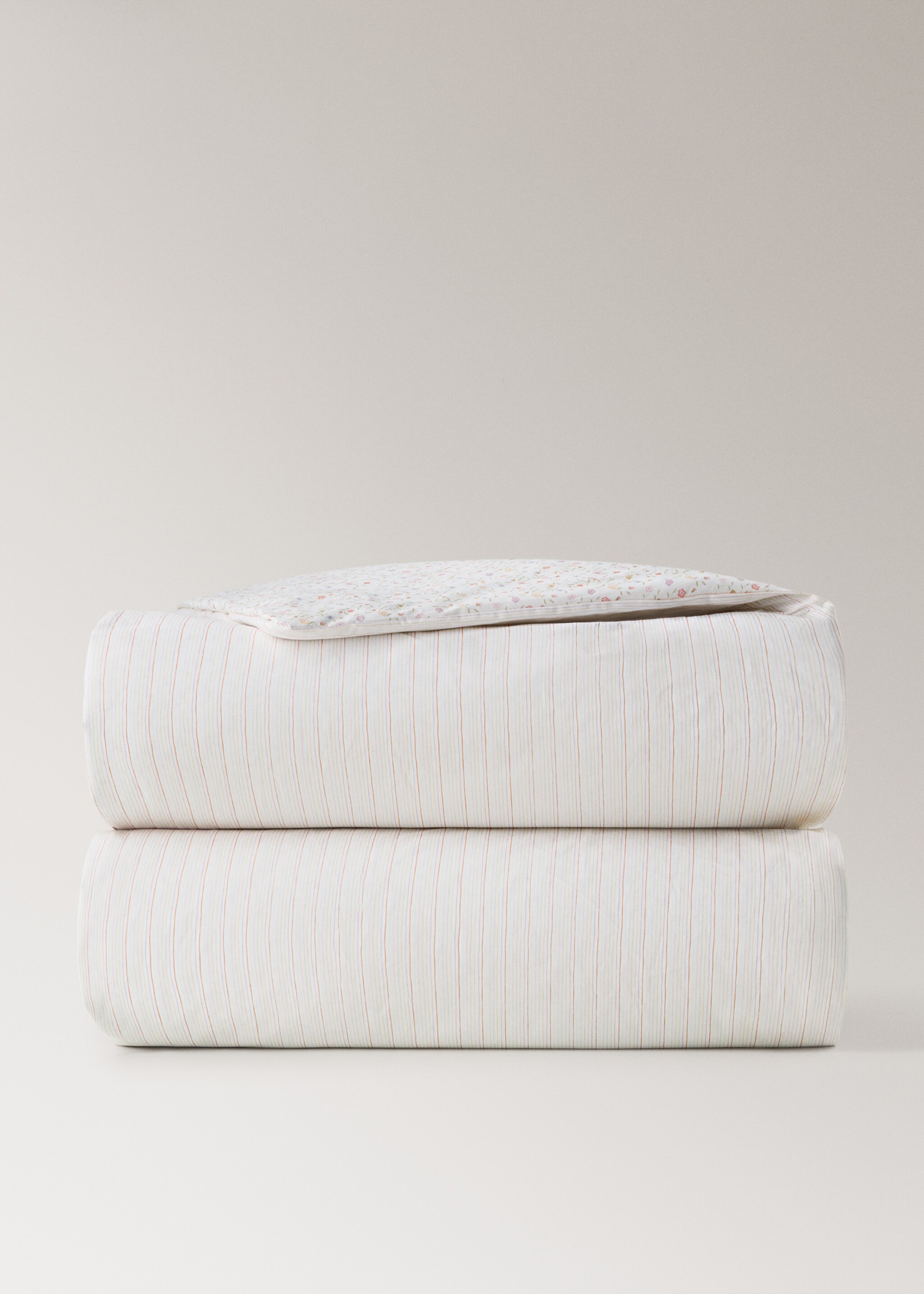 Reversible children's duvet cover with stripes and flowers Queen Bed - Details of the article 3, Pink. Ref: 27014074-00.