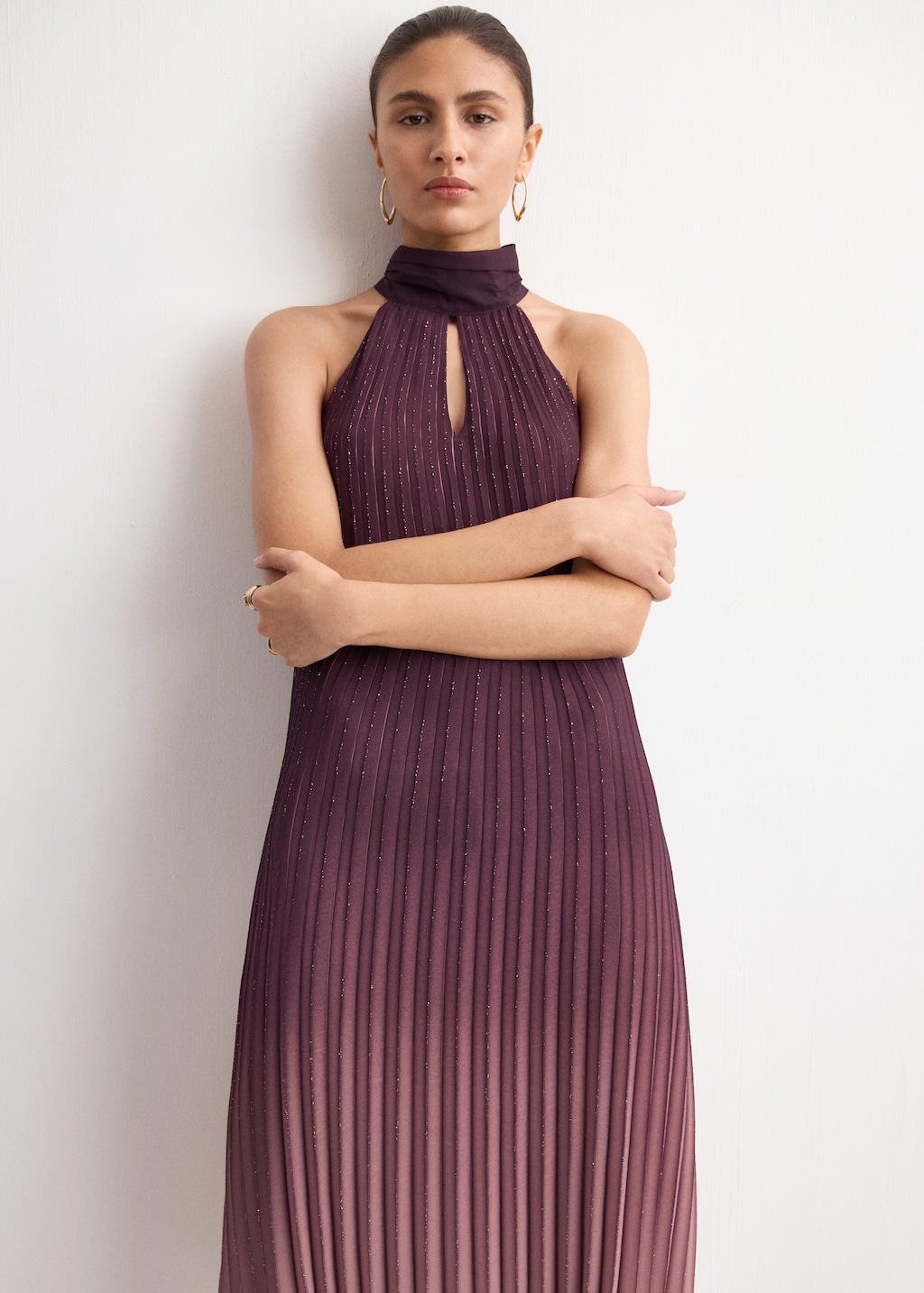 Pleated halter neck dress