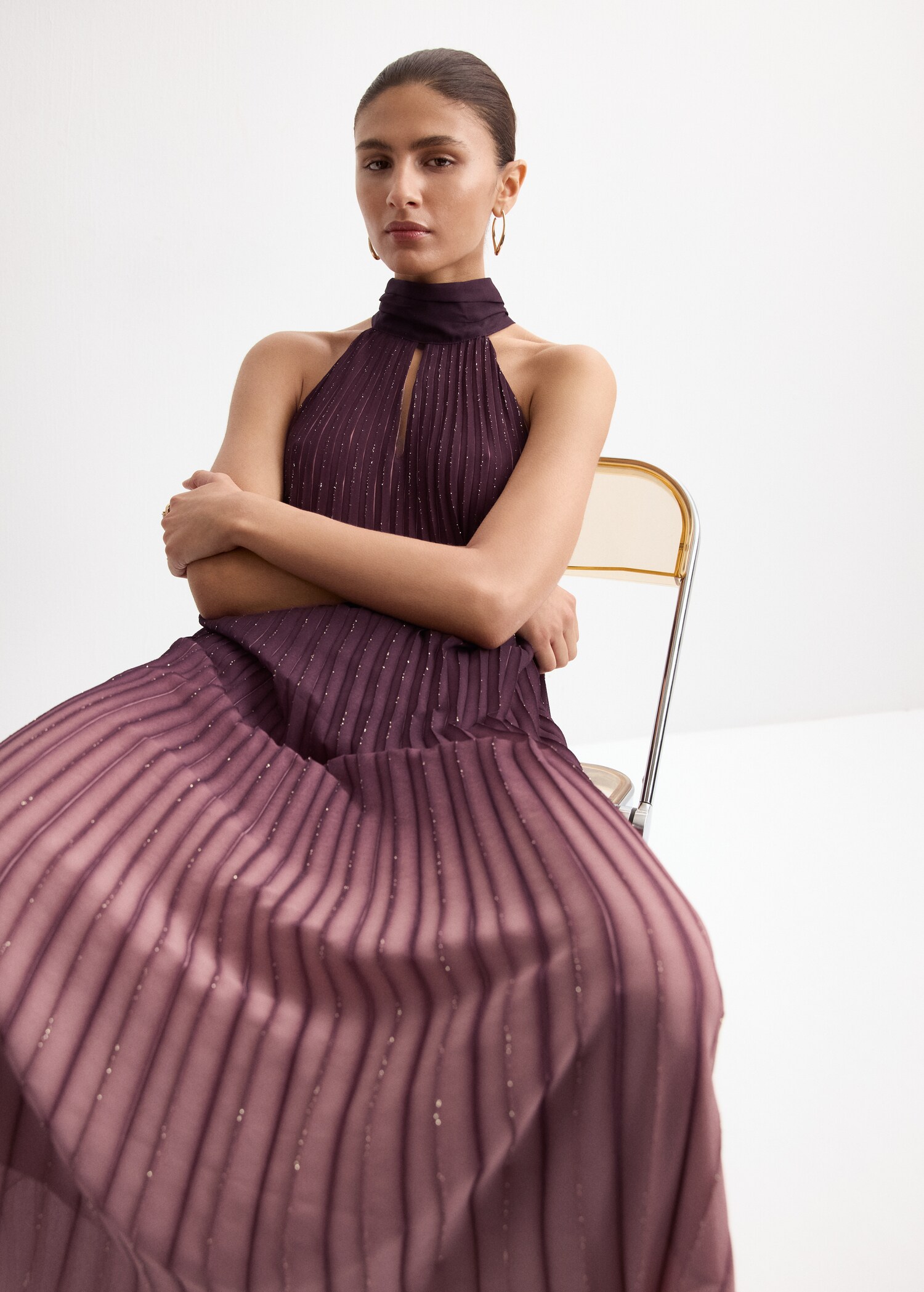 Vestido plisado cuello halter - Detalle del artículo 6