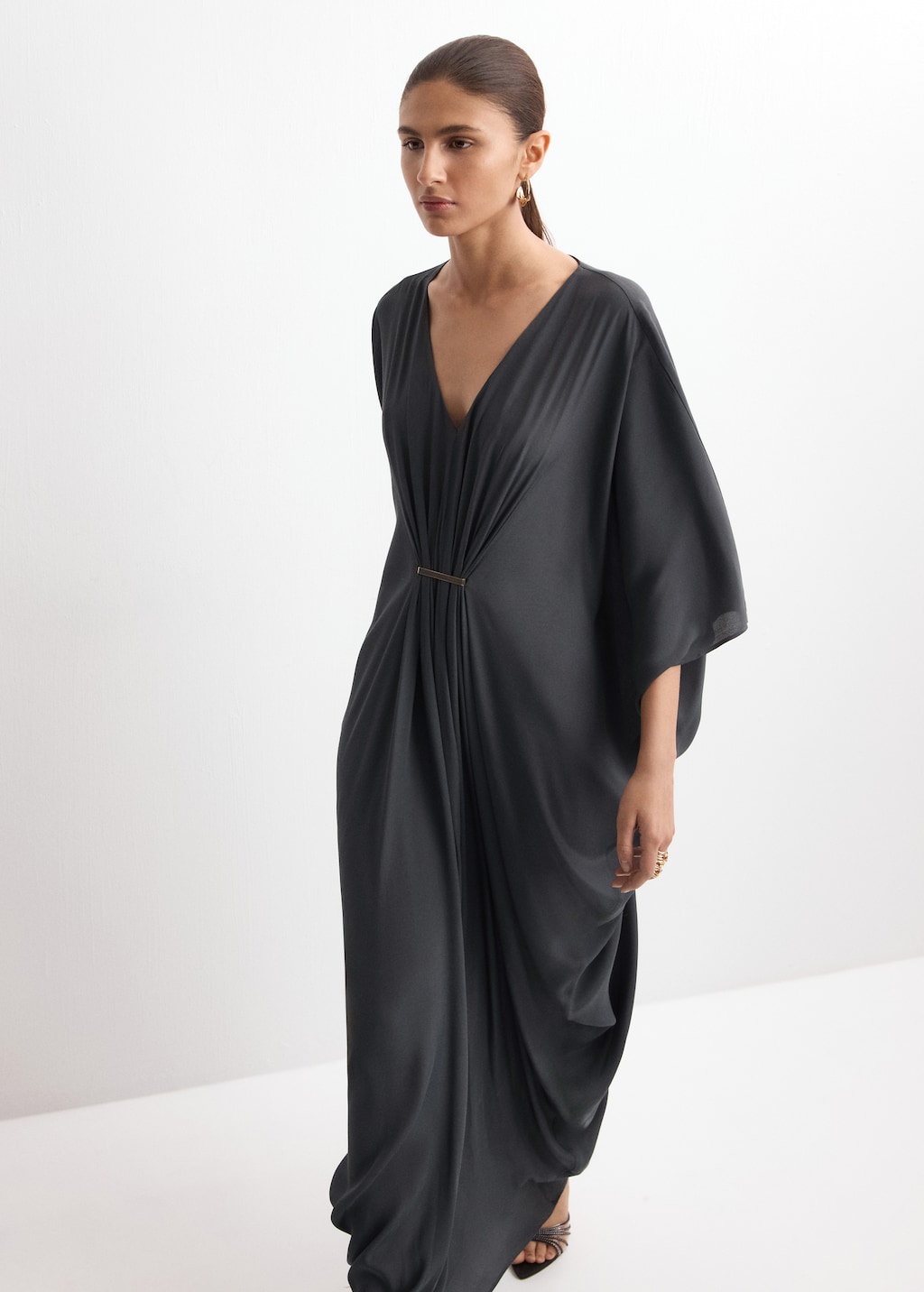 Mango Draped dress with three-quarter sleeves