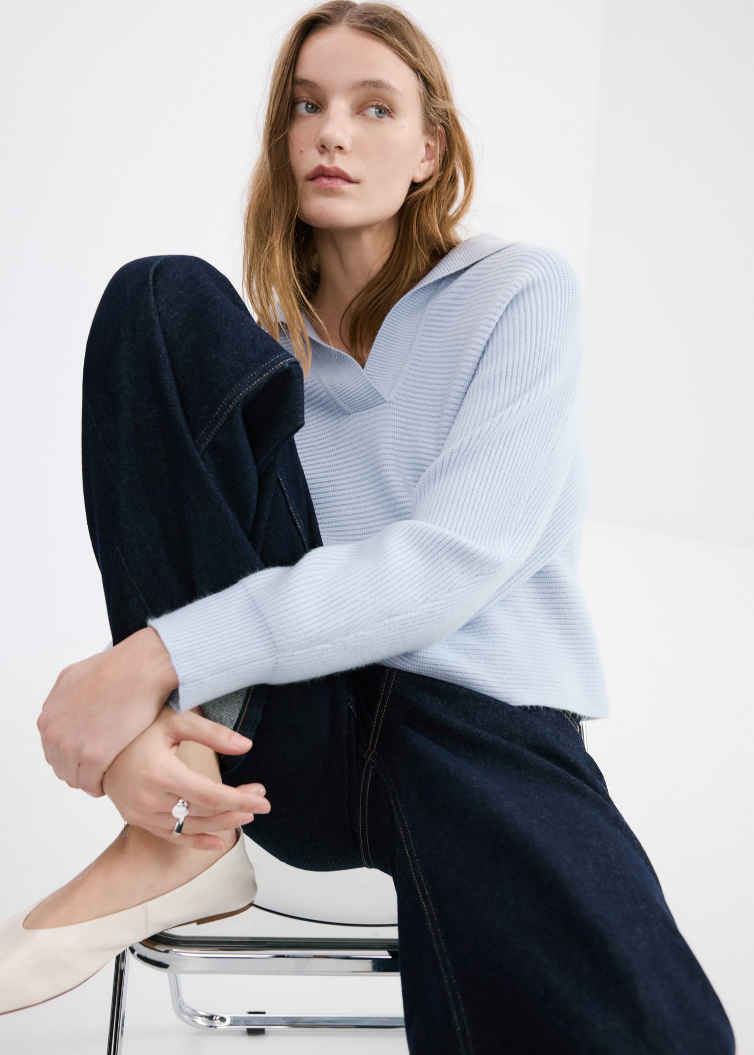 Pull-over maille col en V - Plan moyen