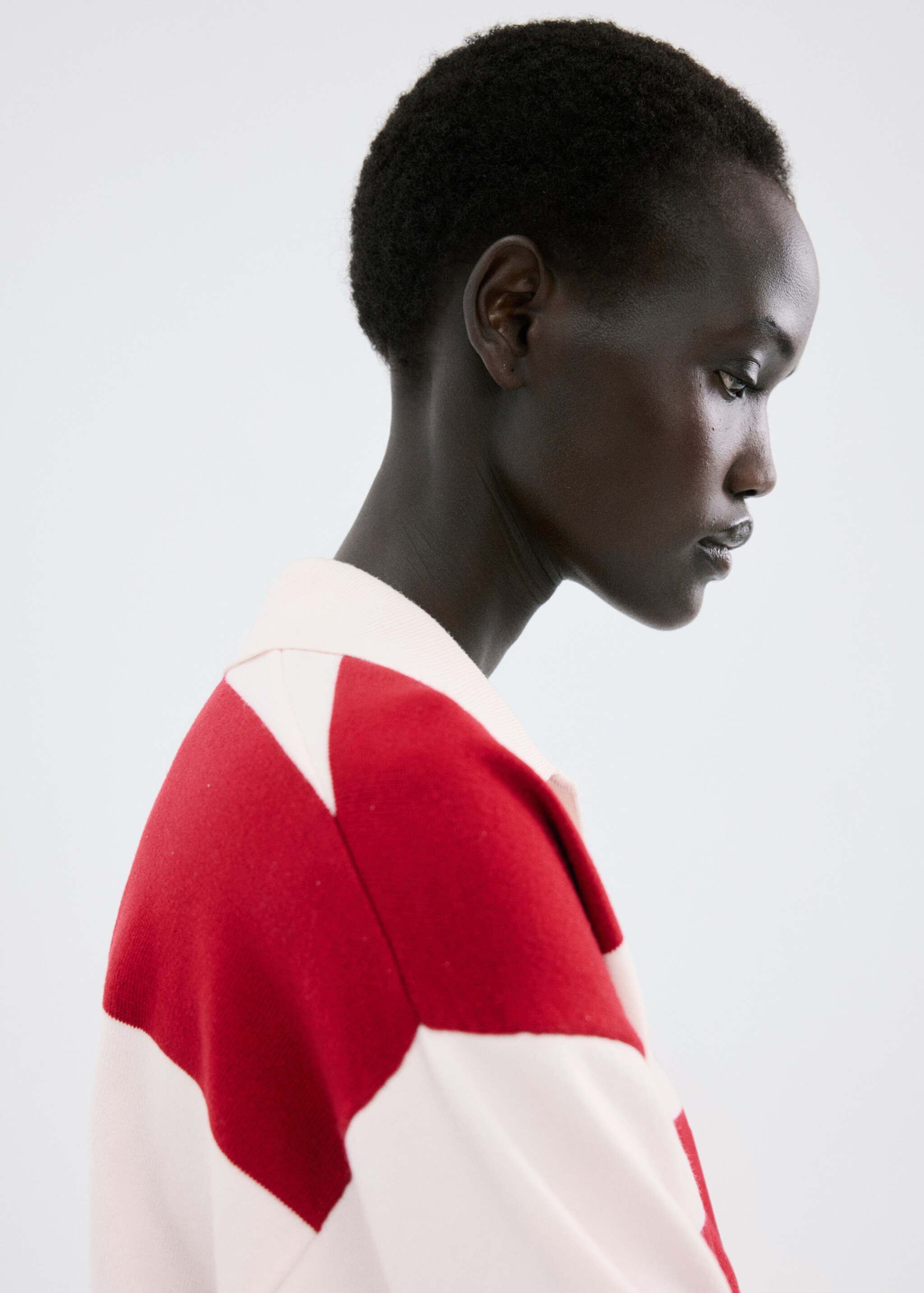 Striped polo-neck sweater - Details of the article 6, Red. Ref: 27014086-00.