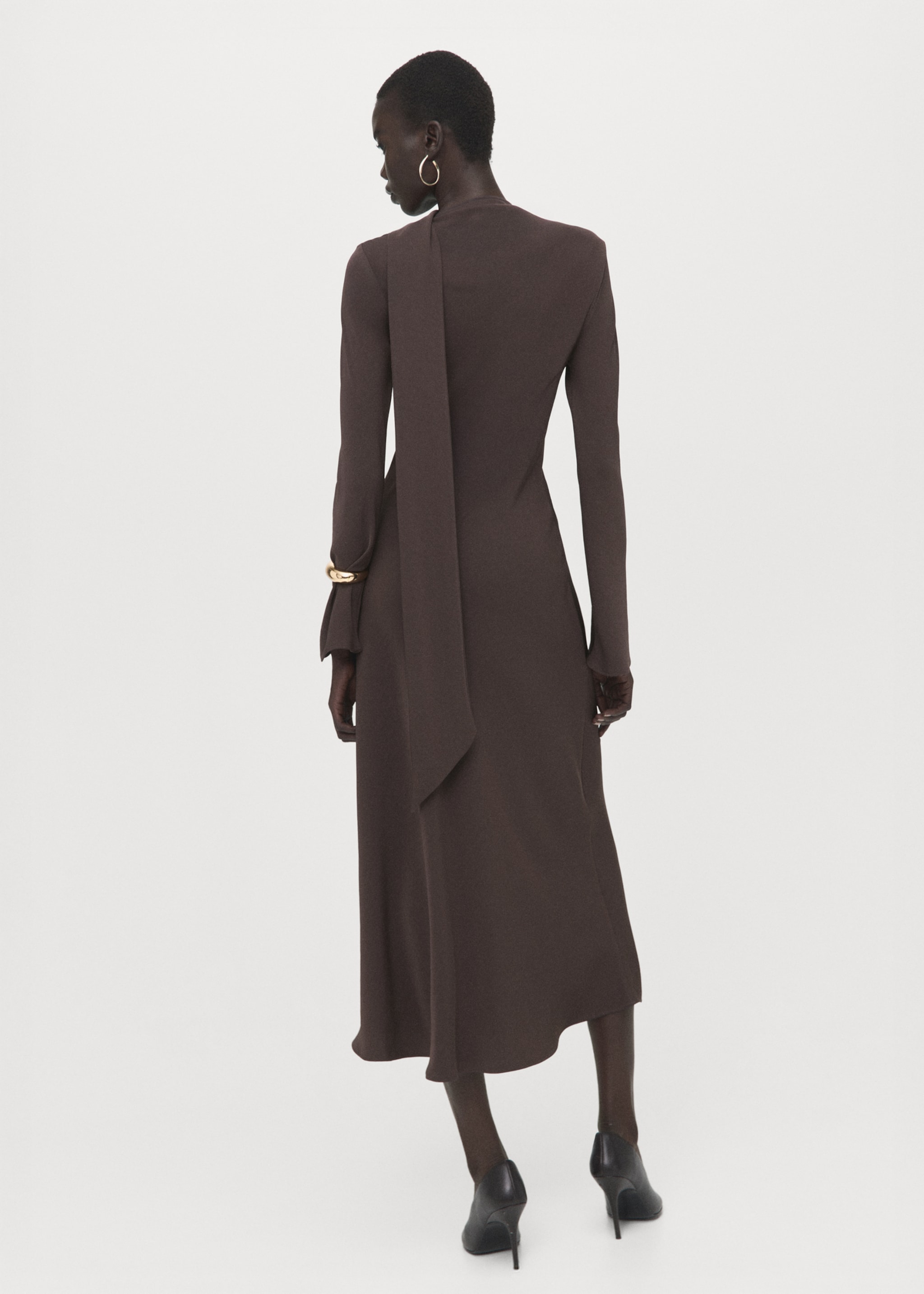 Vestido evasé fular - Reverso del artículo, Marrón. Ref: 27014087-00.