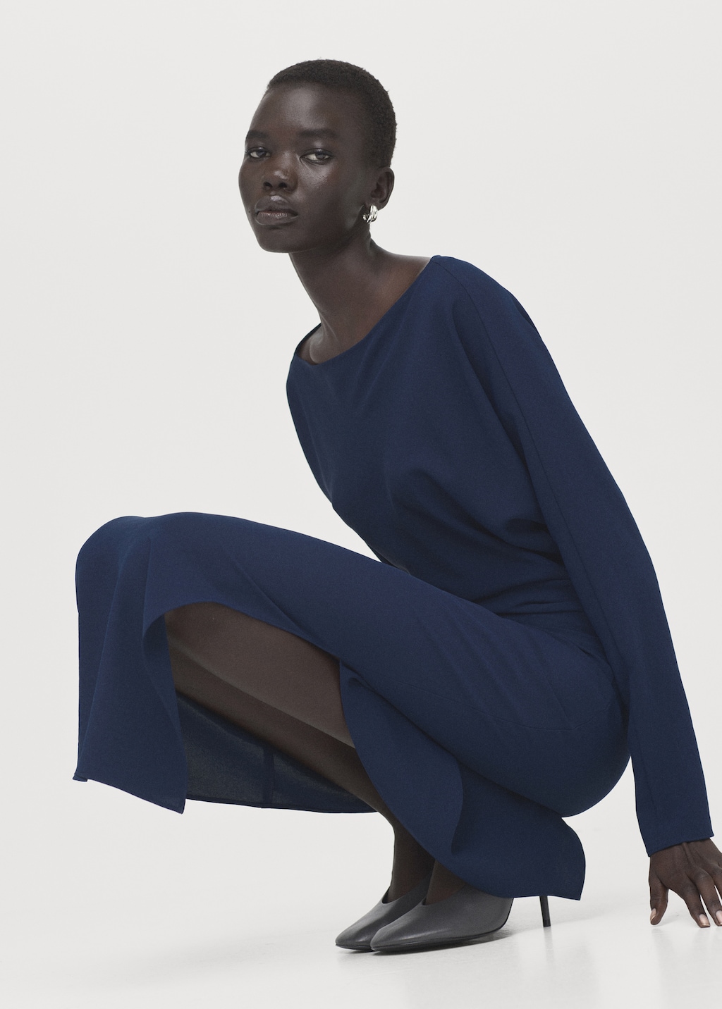 Mango Boat-neck ruched dress