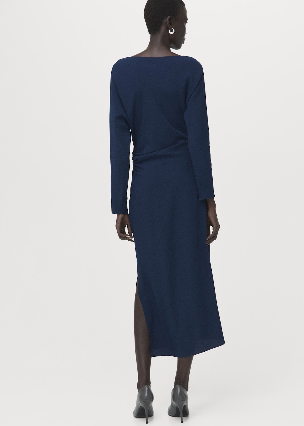 Mango Boat-neck ruched dress