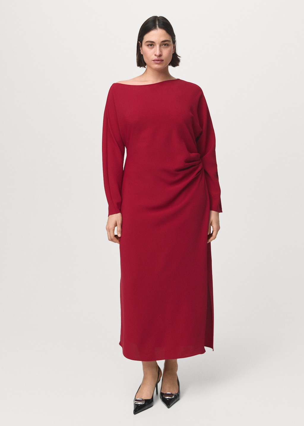 Mango Boat-neck ruched dress