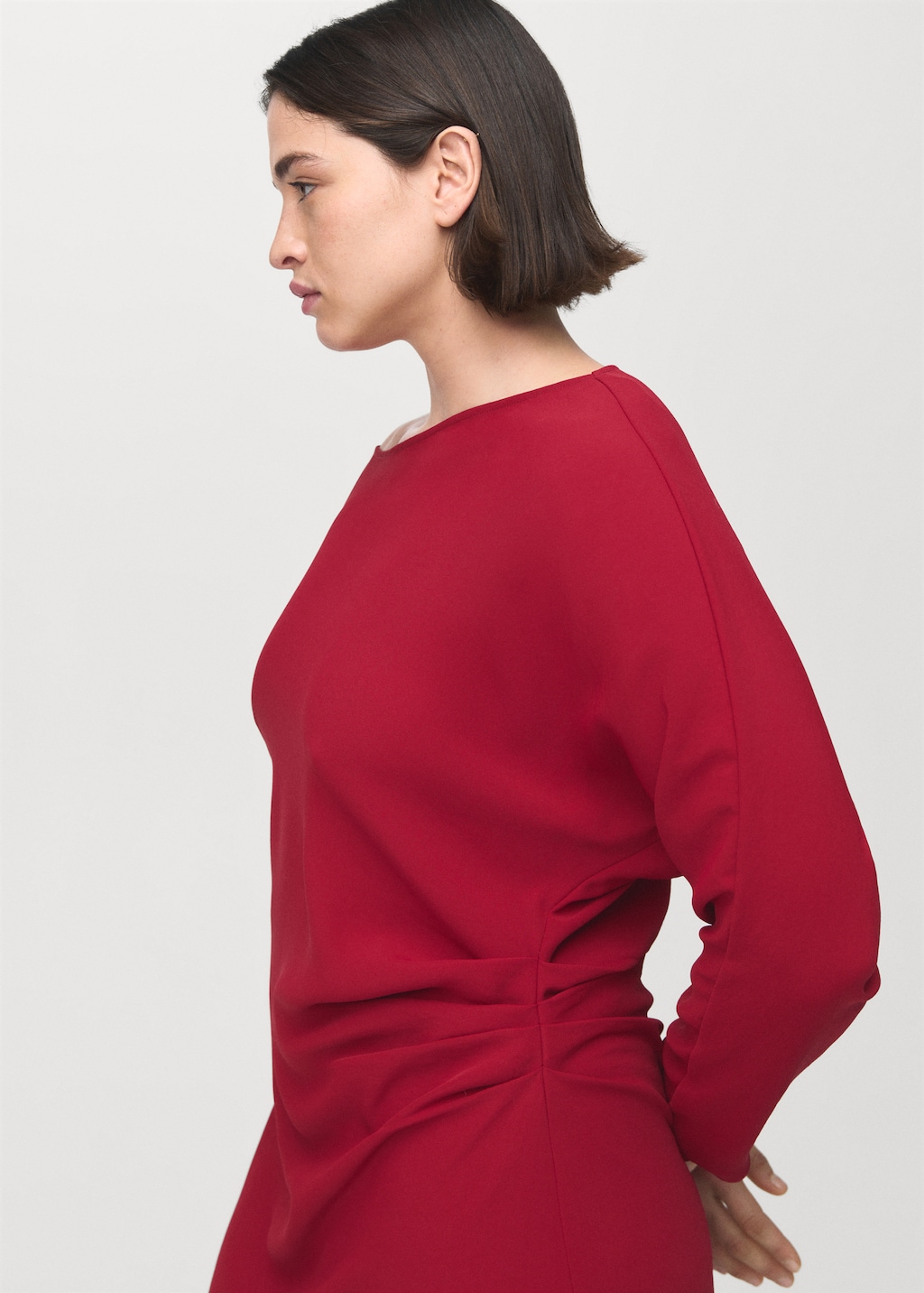 Mango Boat-neck ruched dress