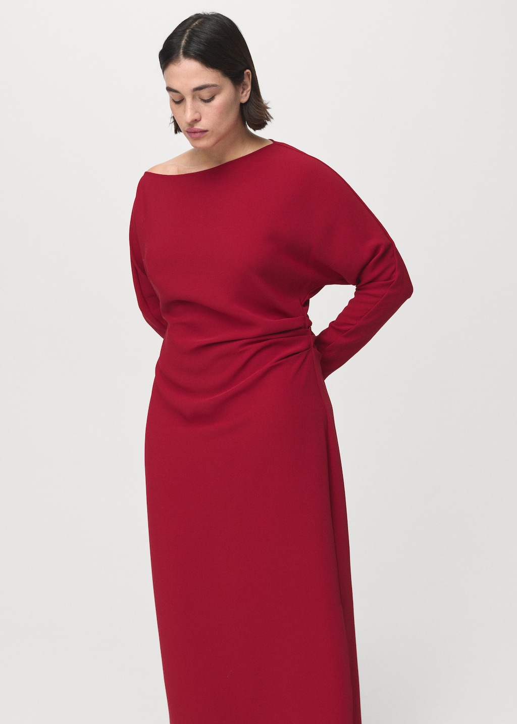 Mango Boat-neck ruched dress
