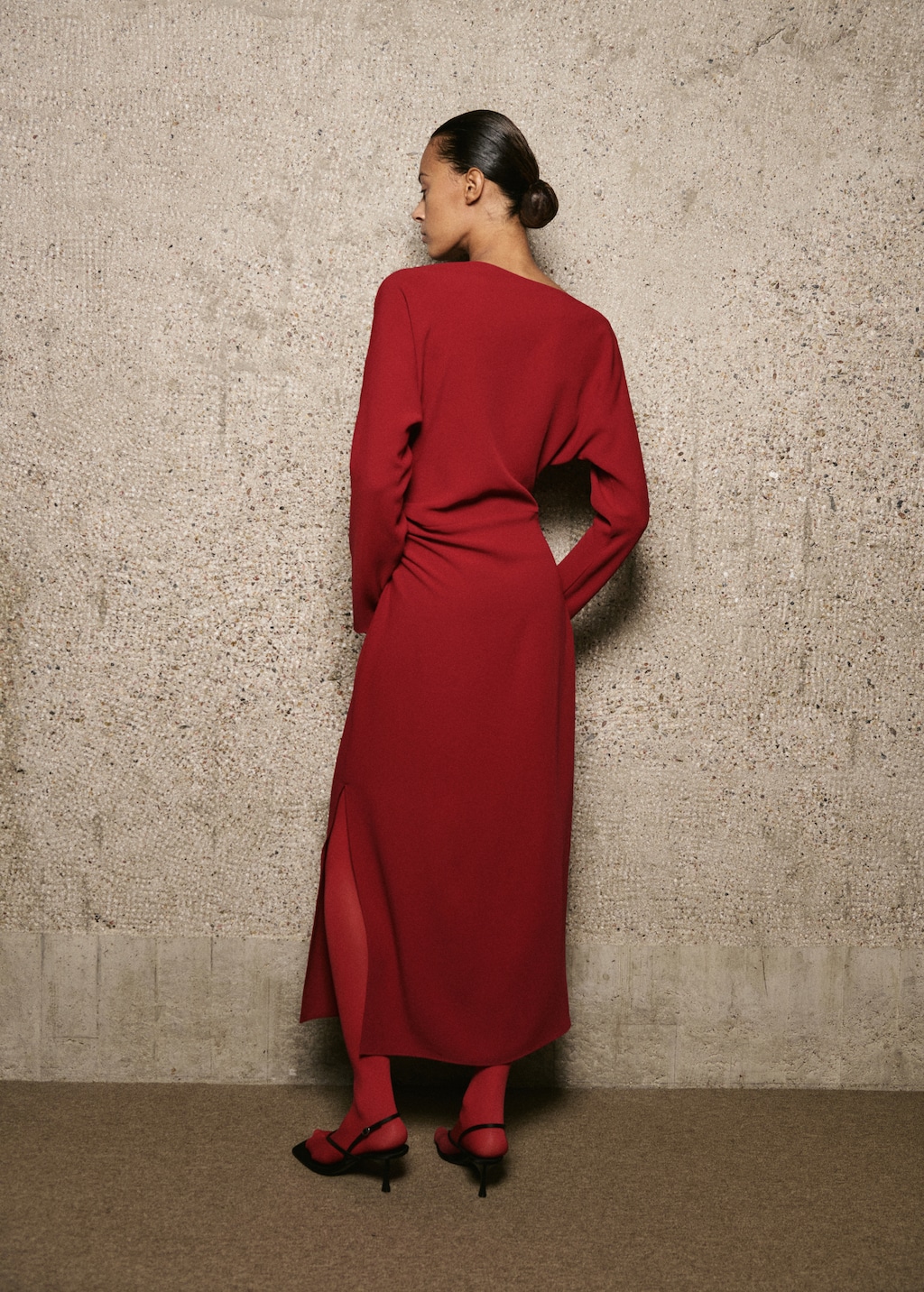 Mango Boat-neck ruched dress