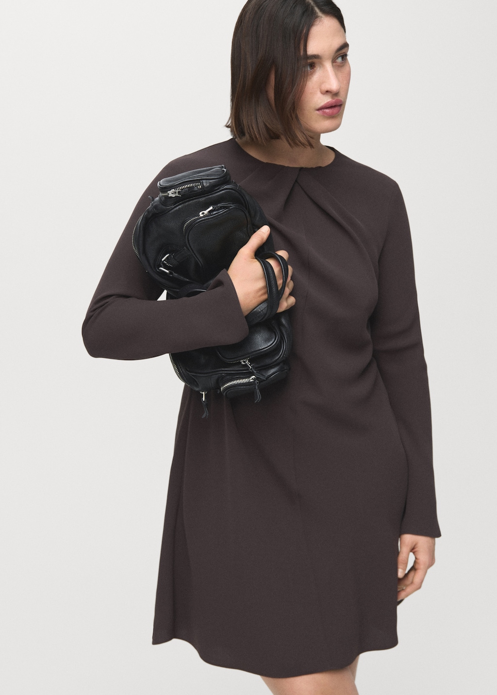 Mango Long-sleeved dress with draped neck