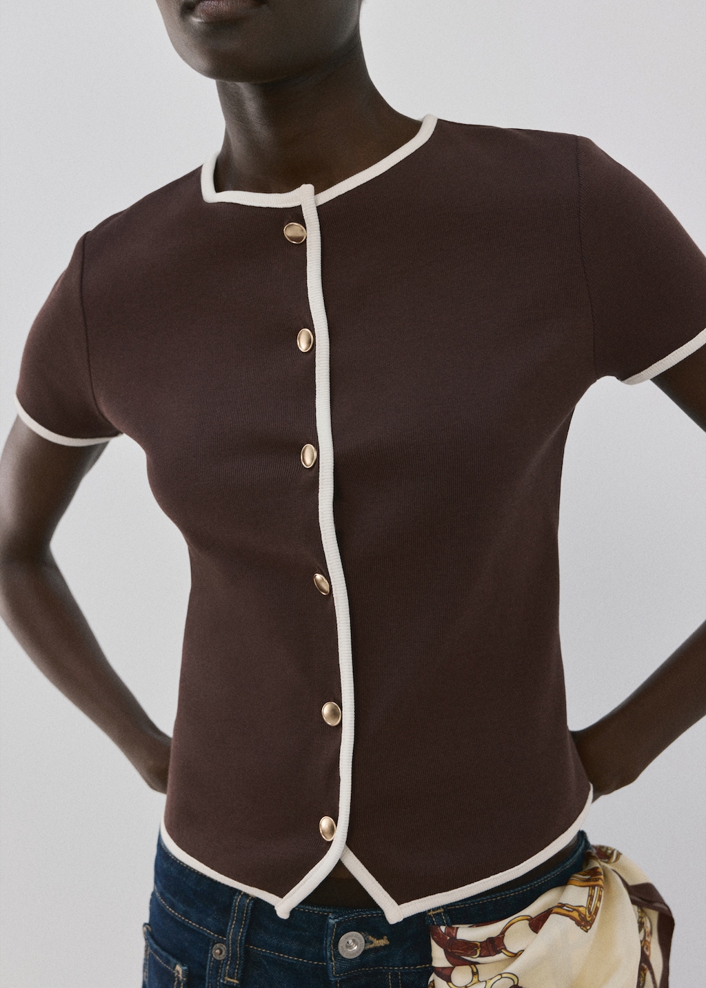 Mango Buttoned cotton T-shirt
