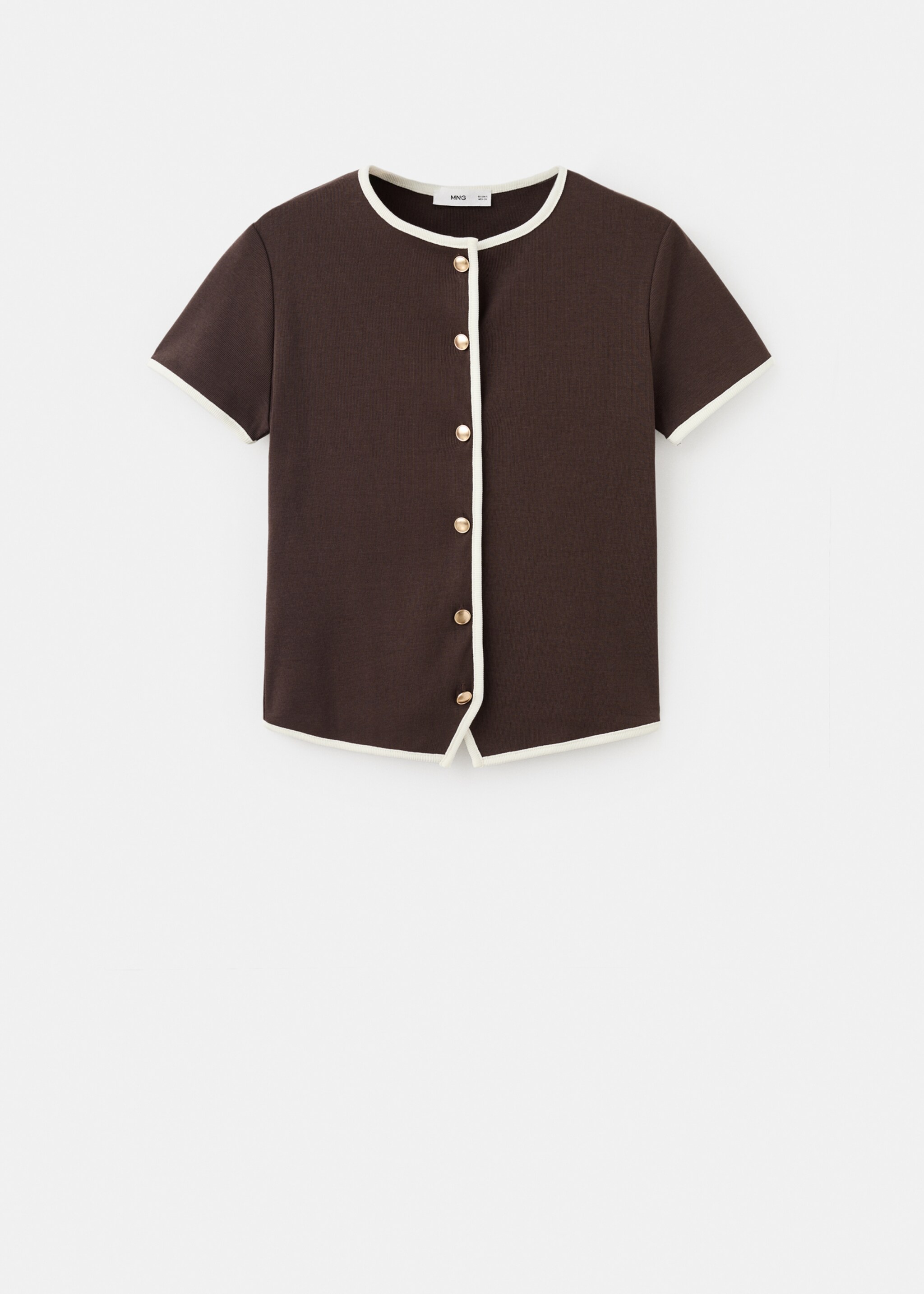 Buttoned cotton T-shirt - Article without model, Chocolate. Ref: 27014093-00.