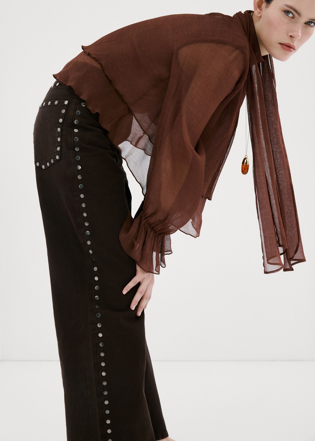 Mango Wide leg studded jeans