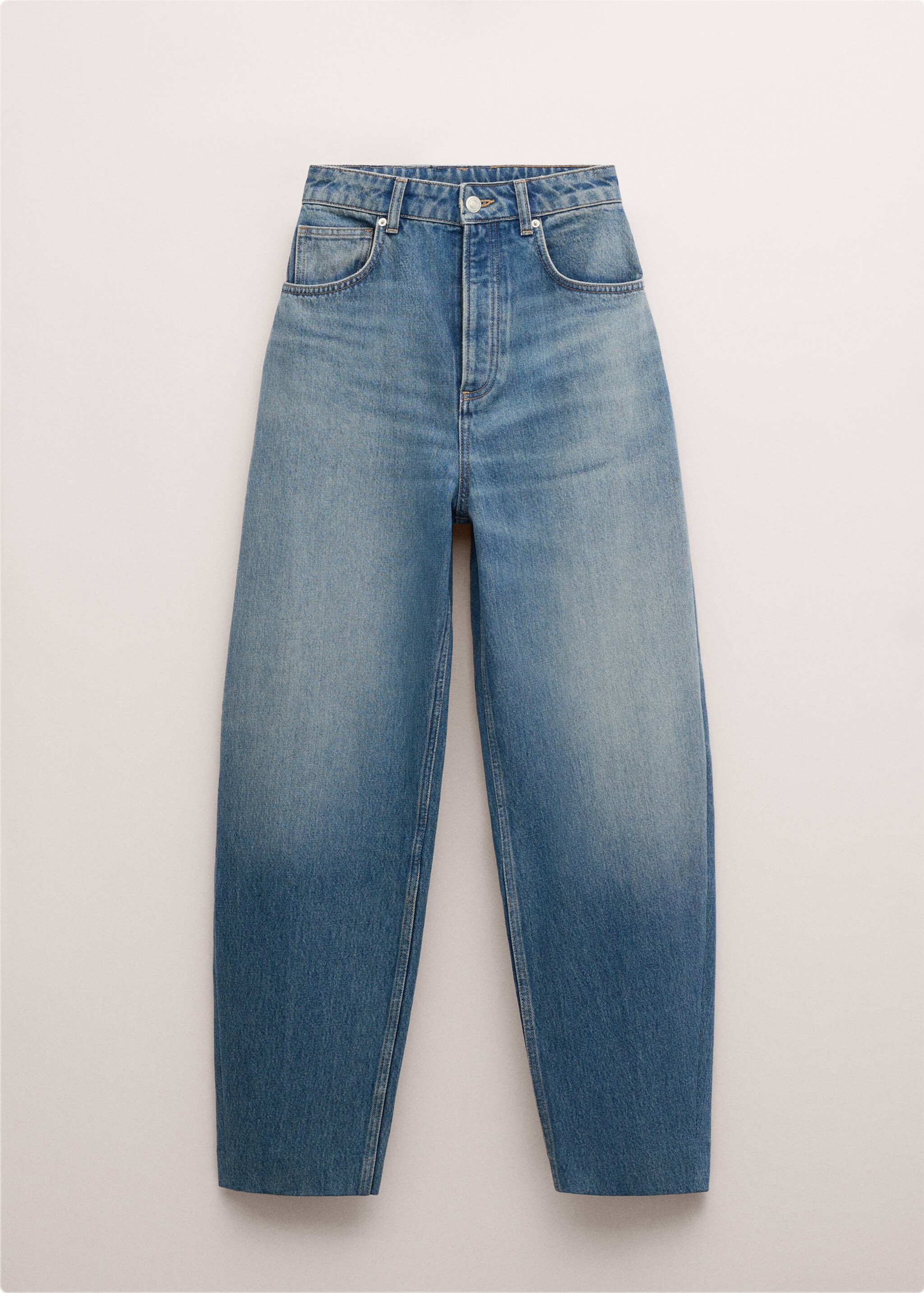 Jean balloon taille haute - Article sans modèle, Bleu moyen. Ref: 27014102-00.