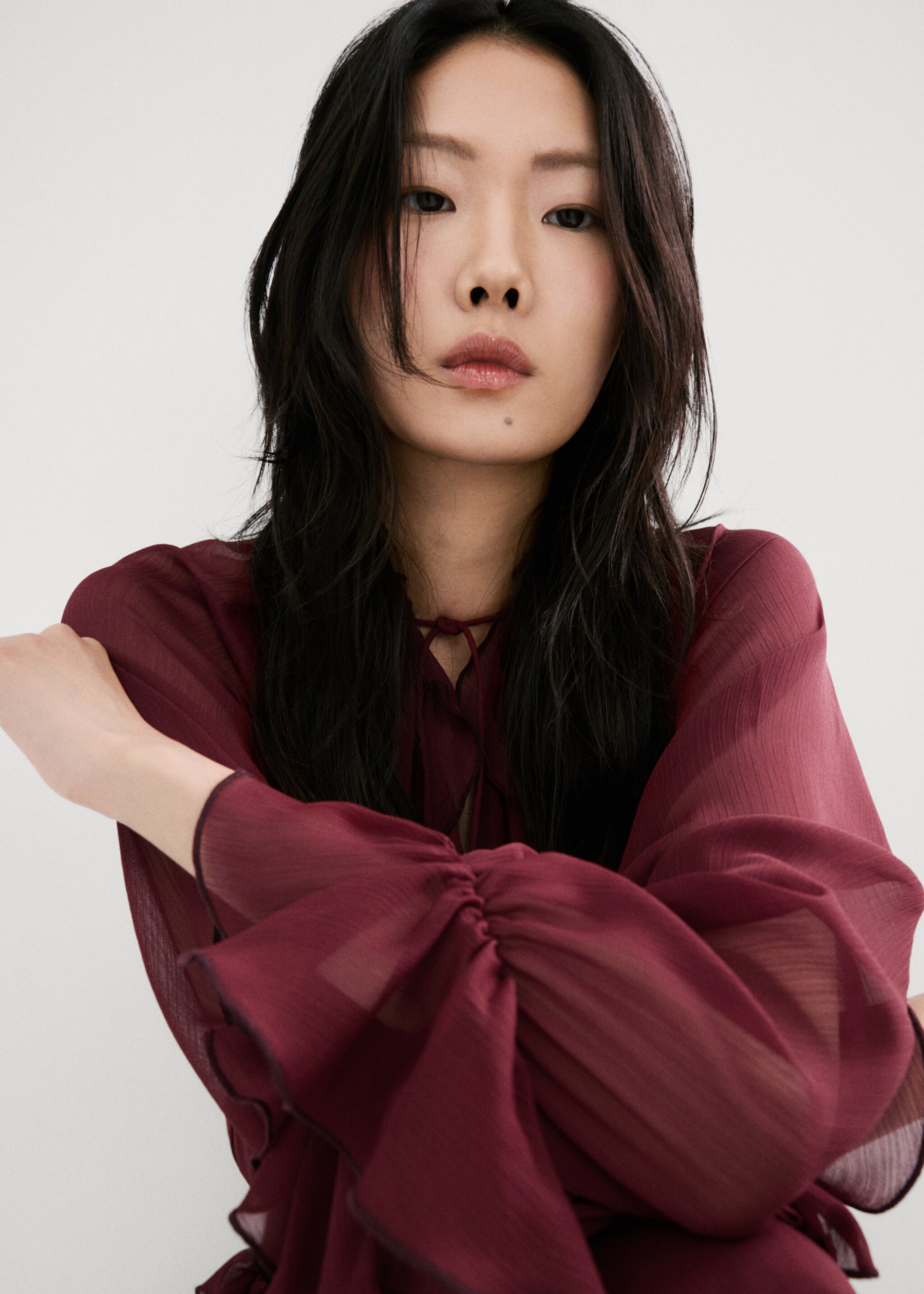 Robe longue à volants - Détail de l'article 2, Bordeaux. Ref: 27014106-00.