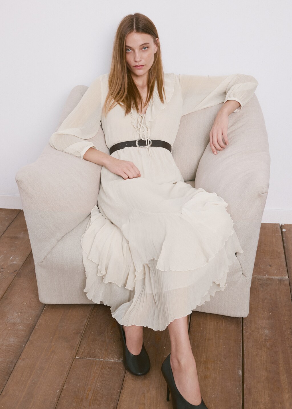 Mango Long ruffled dress