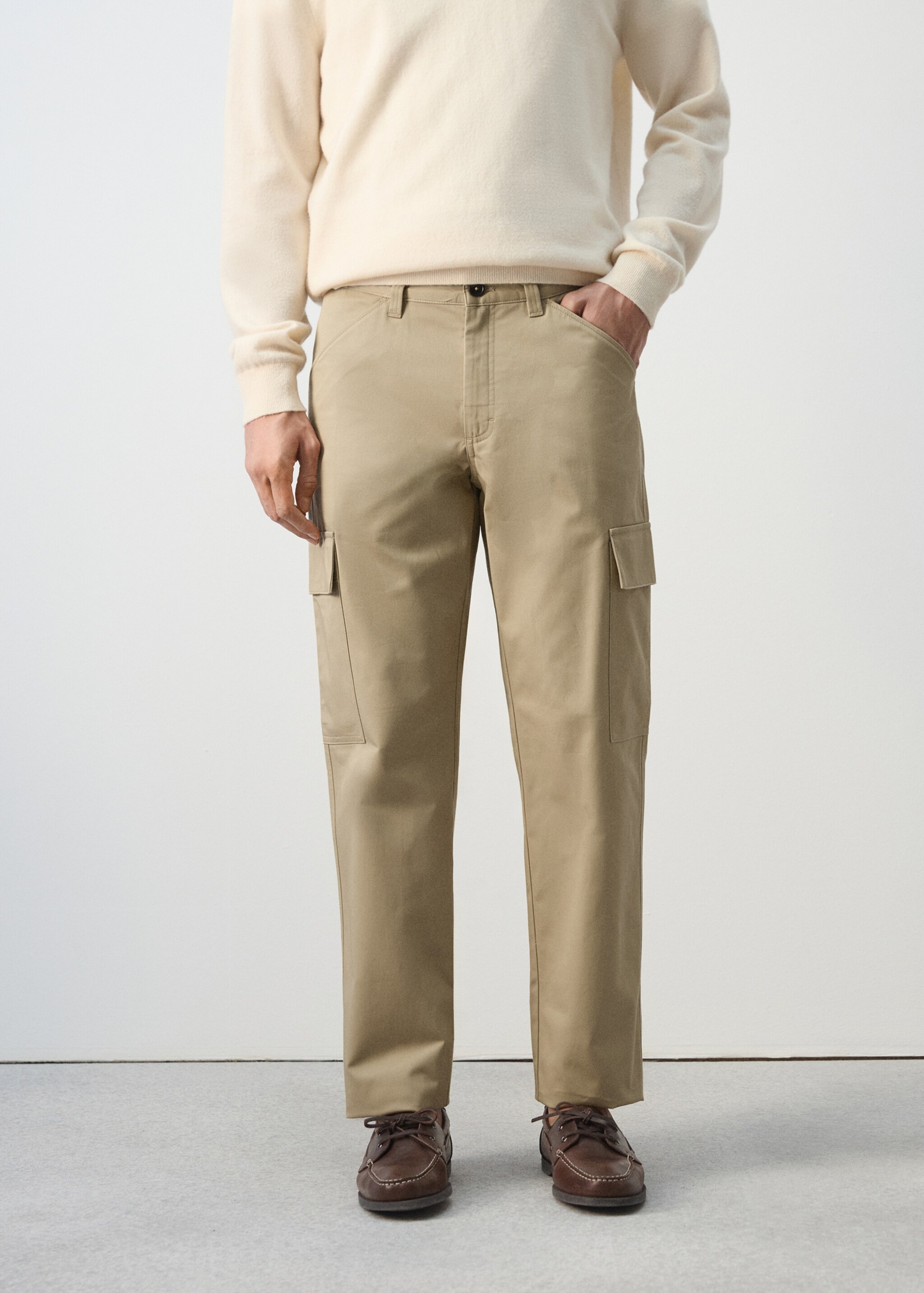 Pantalon cargo 100 % coton - Plan moyen, Beige. Ref: 27014412-00.