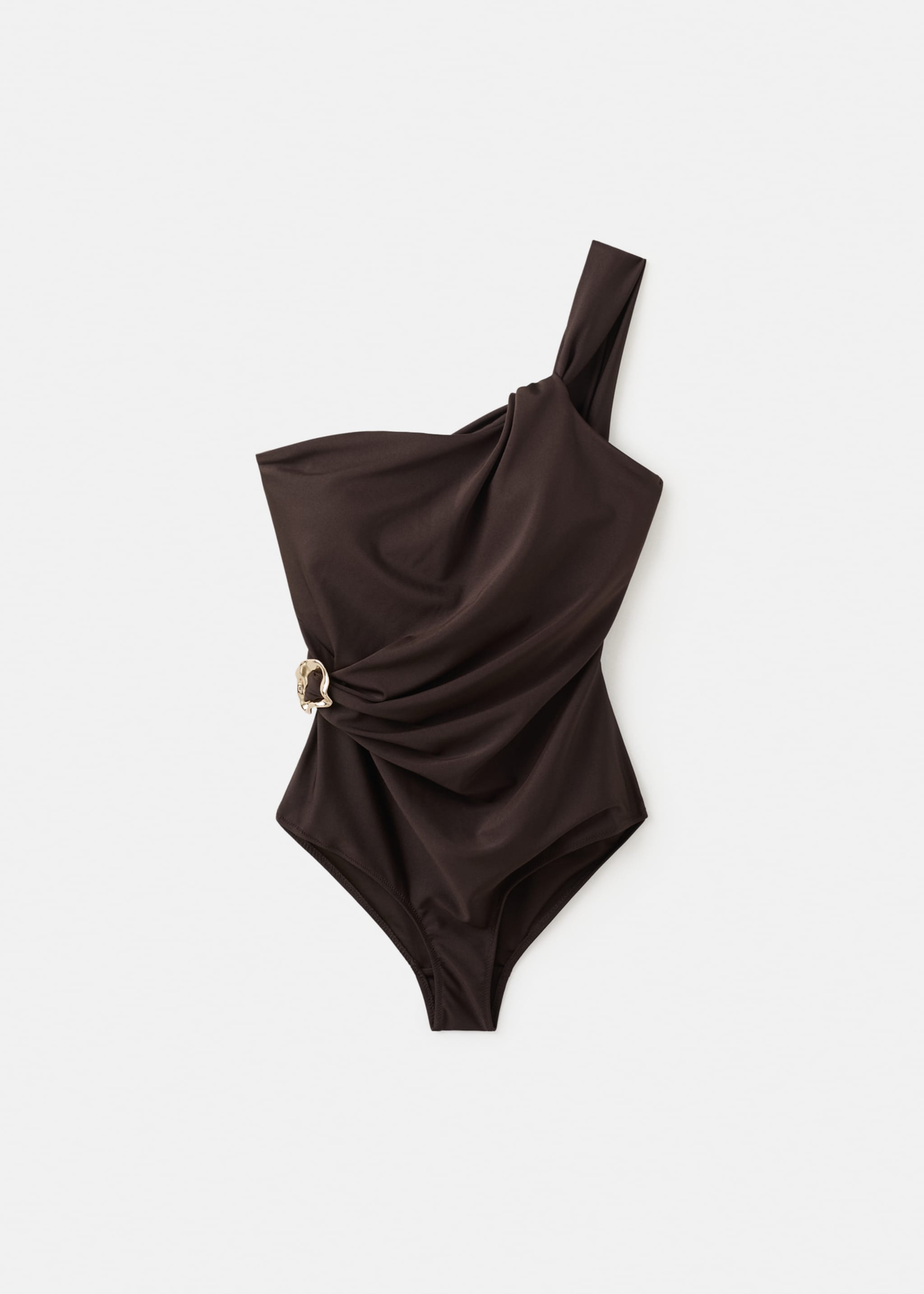 Asymmetrical swimsuit with metallic detail - Article without model, Brown. Ref: 27014414-00.