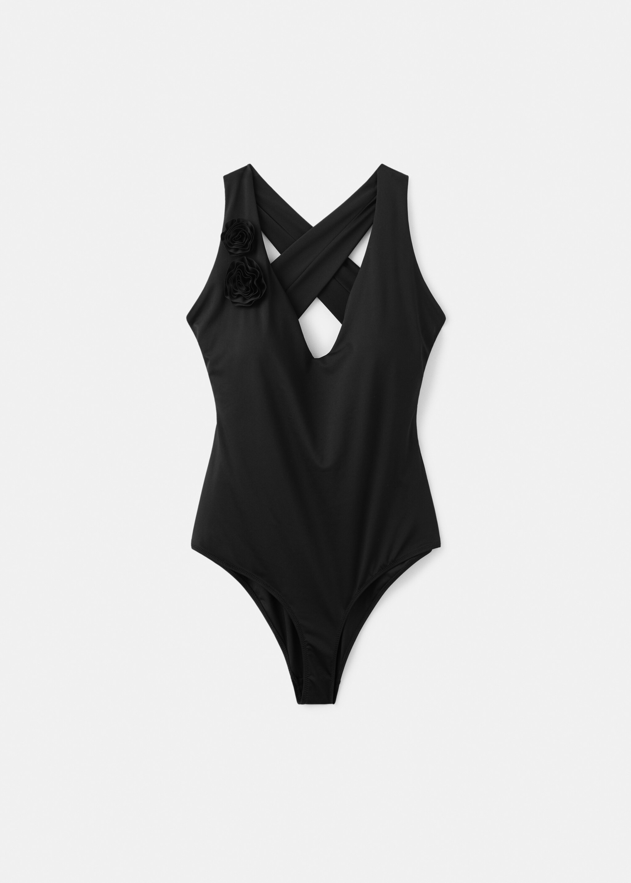 Floral swimsuit with crossed straps - Article without model, Black. Ref: 27014415-00.