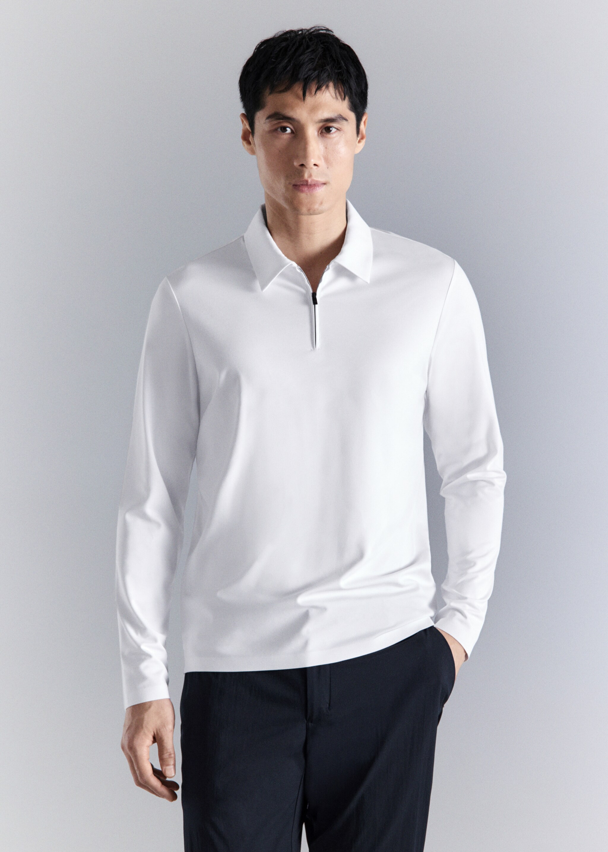 Comfort stretch zip polo - Medium plane, White. Ref: 27014428-00.